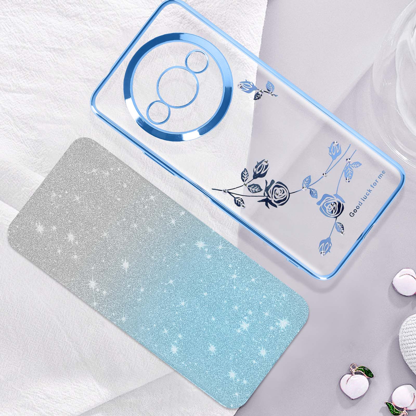 WBWONE Glitter Cover per Xiaomi Redmi A3, Bordo Elettroplaccato, Custodia Morbida con Adesivi Scintillio, Anti-Graffio Case - Viola