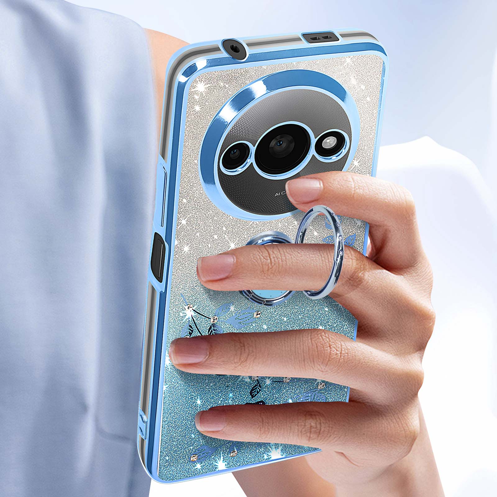 TEYYOS Cover Per Xiaomi Redmi A3 - Custodia Ibrida Trasparente Con Glitter Elettroplaccato, Paraurti In TPU Antiurto, Nero - 6