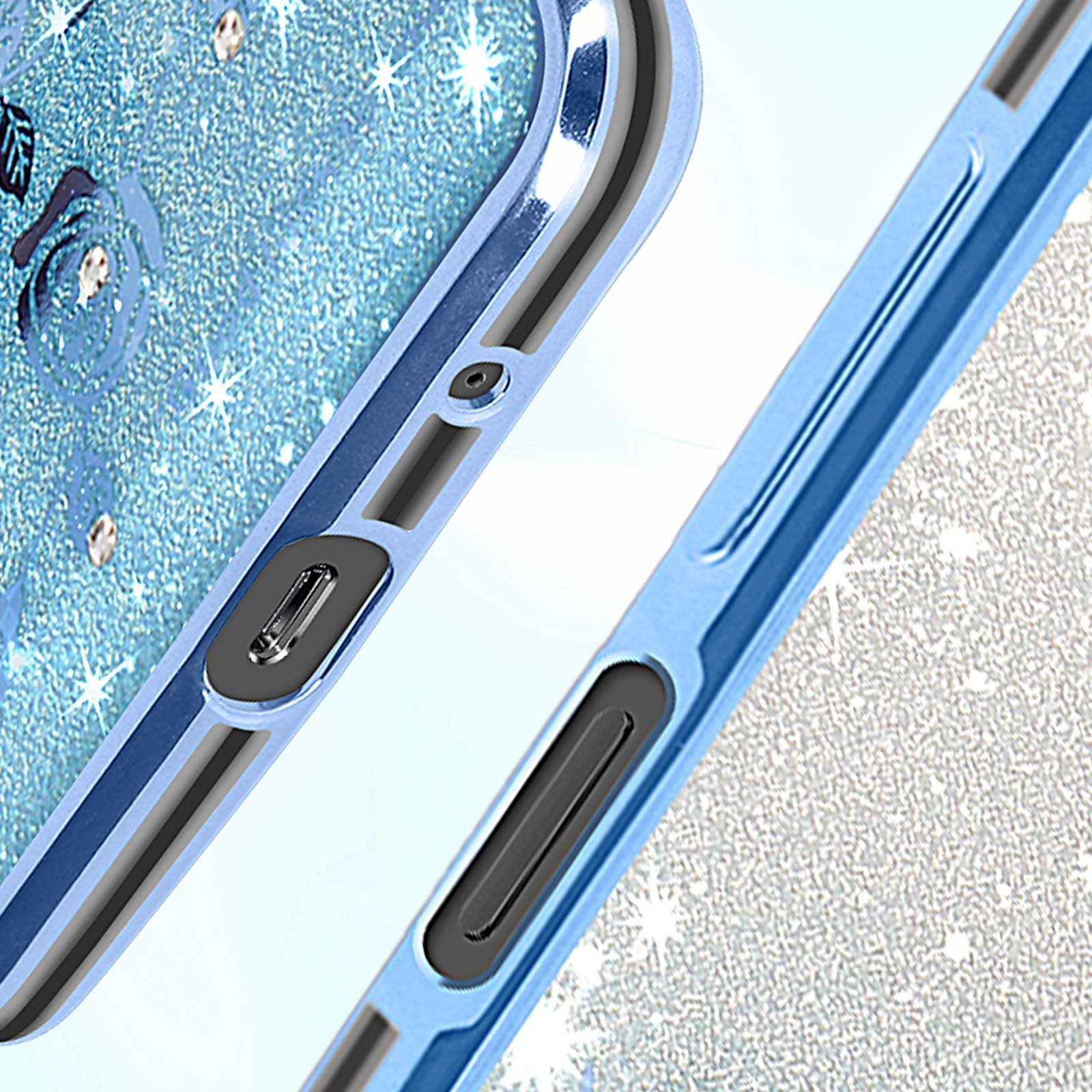 TEYYOS Cover Per Xiaomi Redmi A3 – Custodia Ibrida Trasparente Con Glitter Elettroplaccato, Paraurti In TPU Morbido E Antiurto, Colore Nero