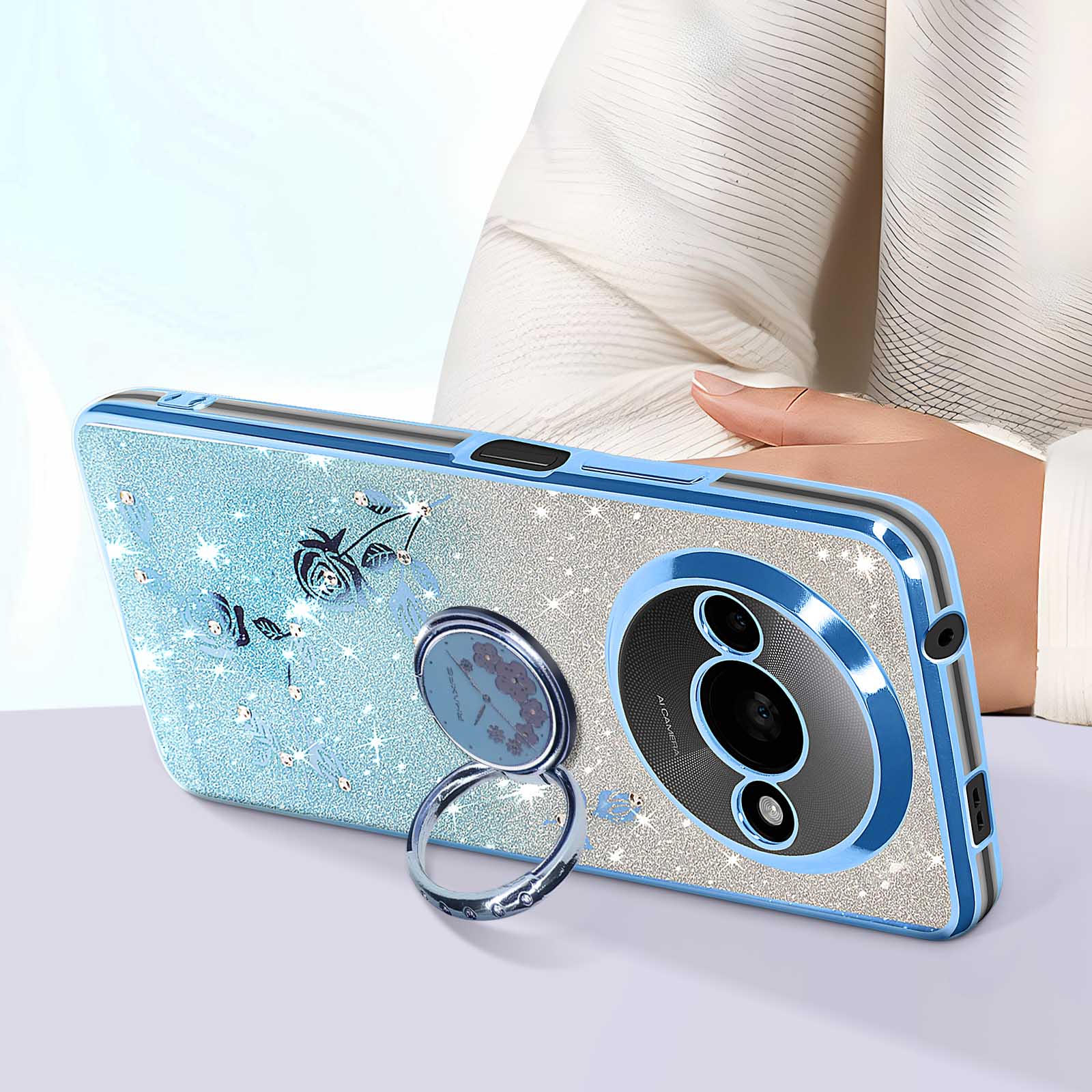 JNERBUYI Cover Protettiva per Xiaomi Redmi A3, Custodia per Telefono Antiurto, Guscio Elettrolitico Squisito, Cover Bumper Glitterata per Ragazze. Nero