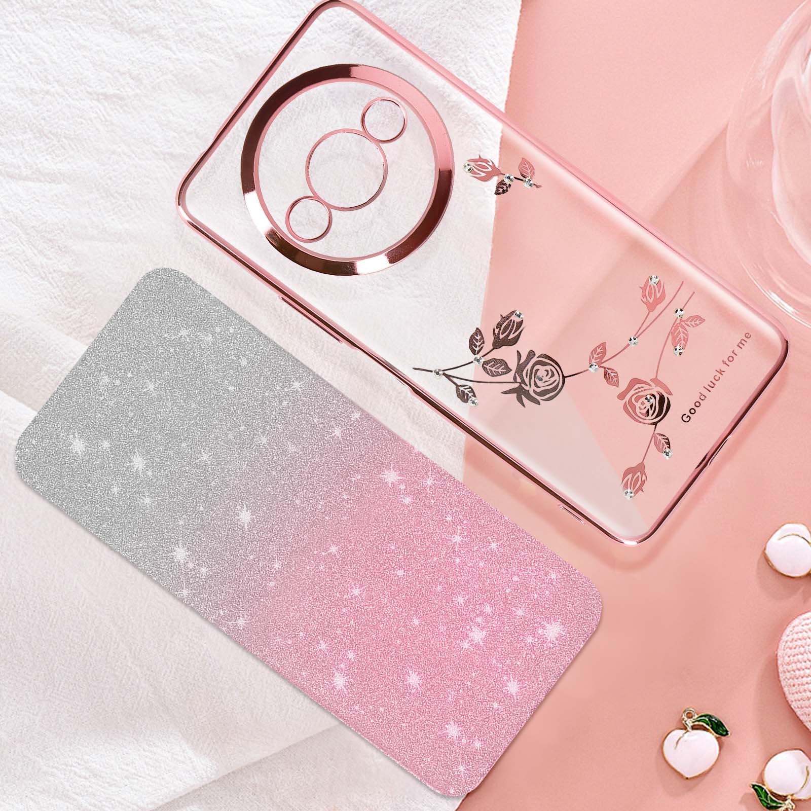 Xiaomi Redmi A3 Hülle Mit Standfunktion & Kartenfach – Inkl. Displayschutzfolie, Roségold