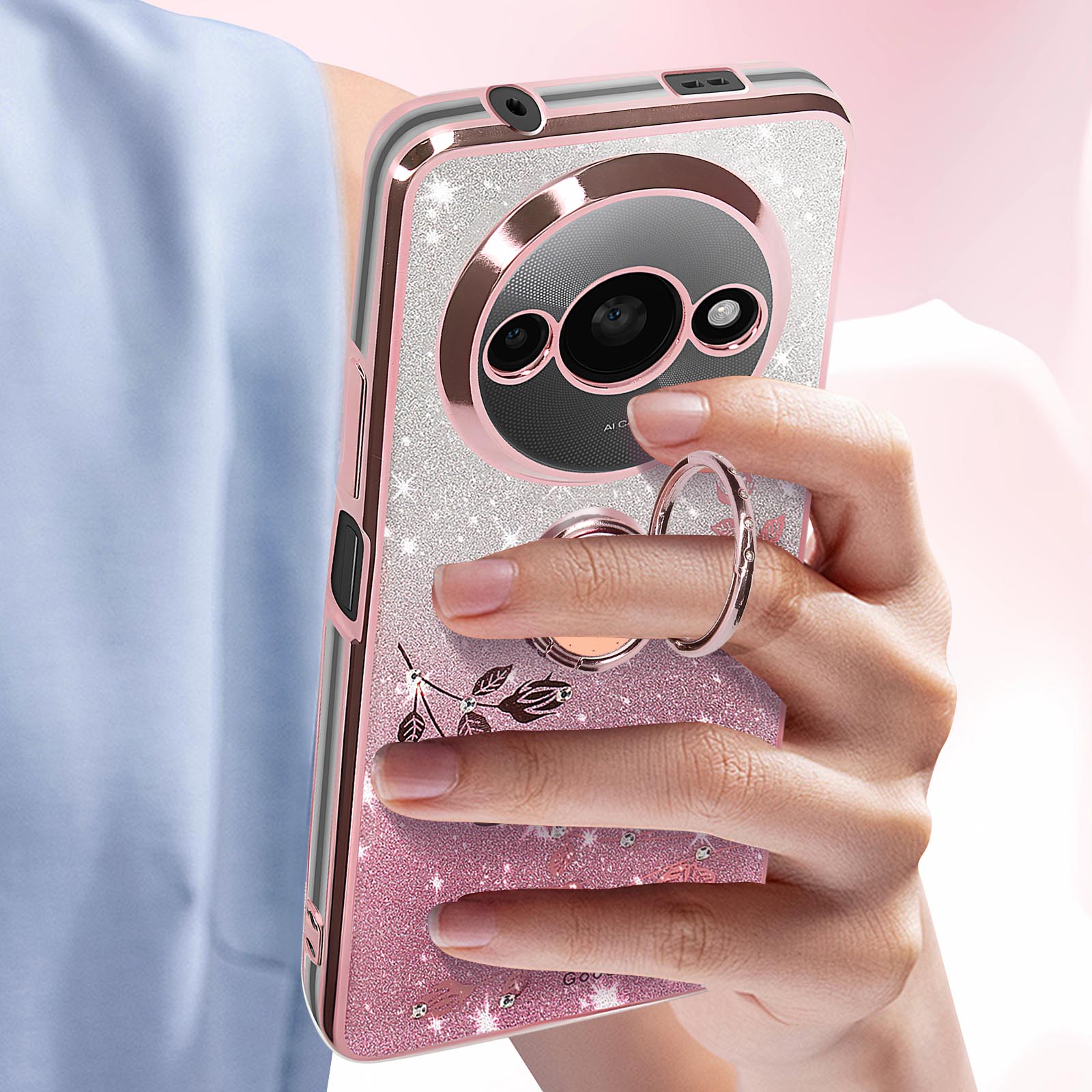Xiaomi Redmi A3 Hülle Mit Standfunktion & Kartenfach – Inkl. Displayschutzfolie, Roségold