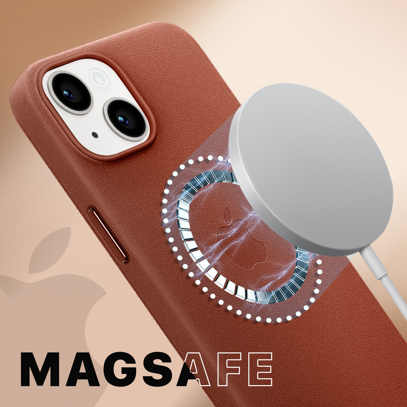 ARMOR Custodia In Vera Pelle Per IPhone 14 Pro Con Magneti - Marrone Borbonico (Bourbon)