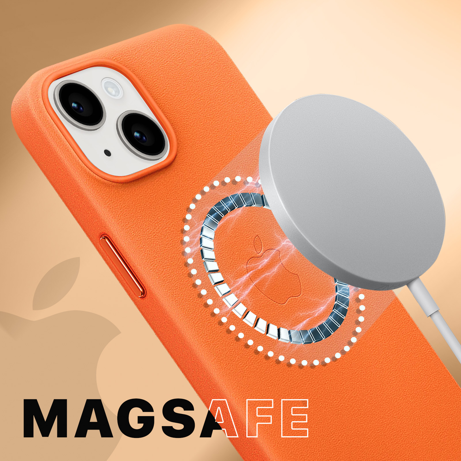 Custodia RobustaLock Per IPhone 14 (6,1") - TPU Spessa 2,8 Mm Antishock, Protezione Caduta 2,4 Metri, Colore Arancione Chiaro