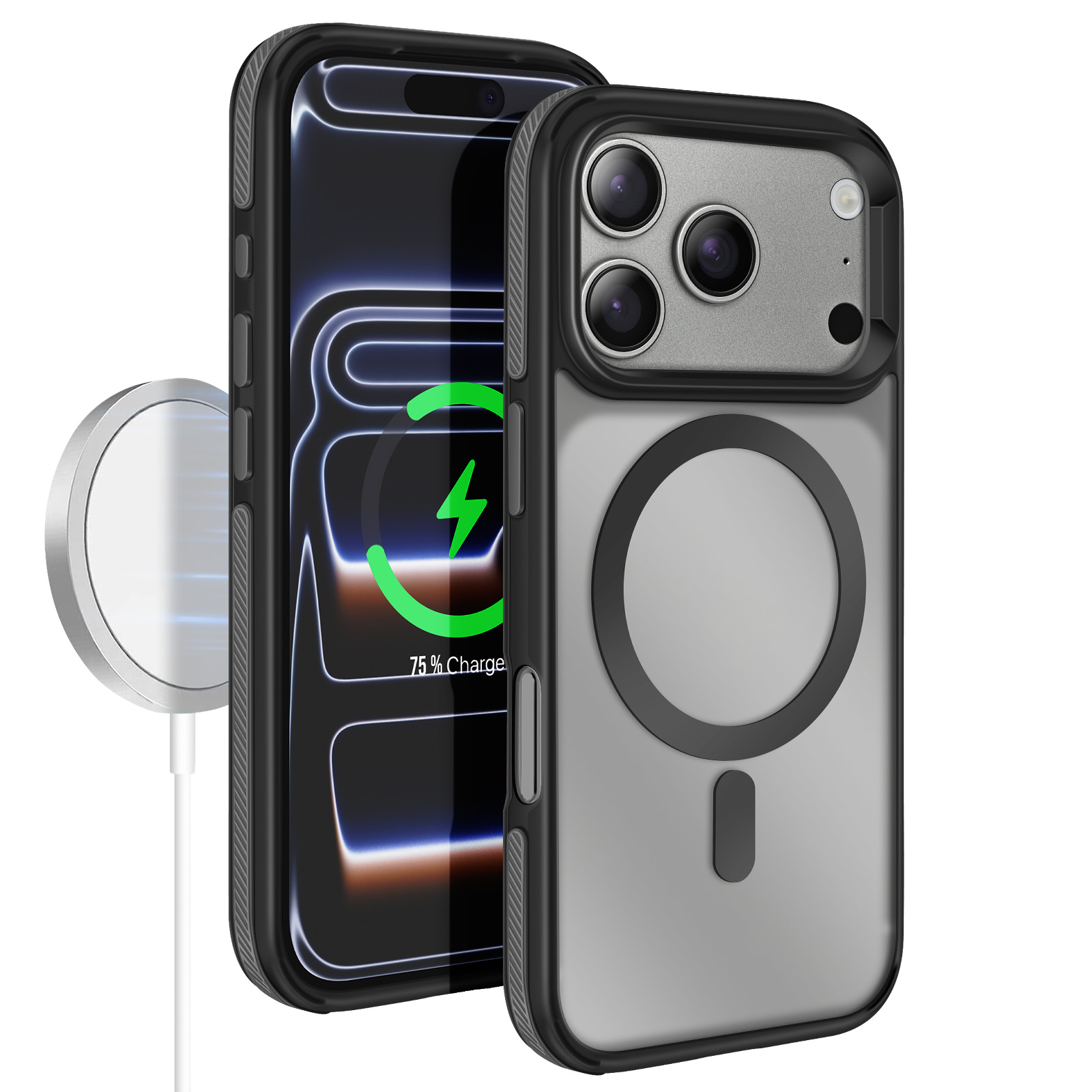 TORRAS Ostand Q3 Air - Custodia per iPhone 17 Pro Max con airbag reali, protezione militare, adatta per MagSafe per iPhone 17 Pro Max, antiurto, nero
