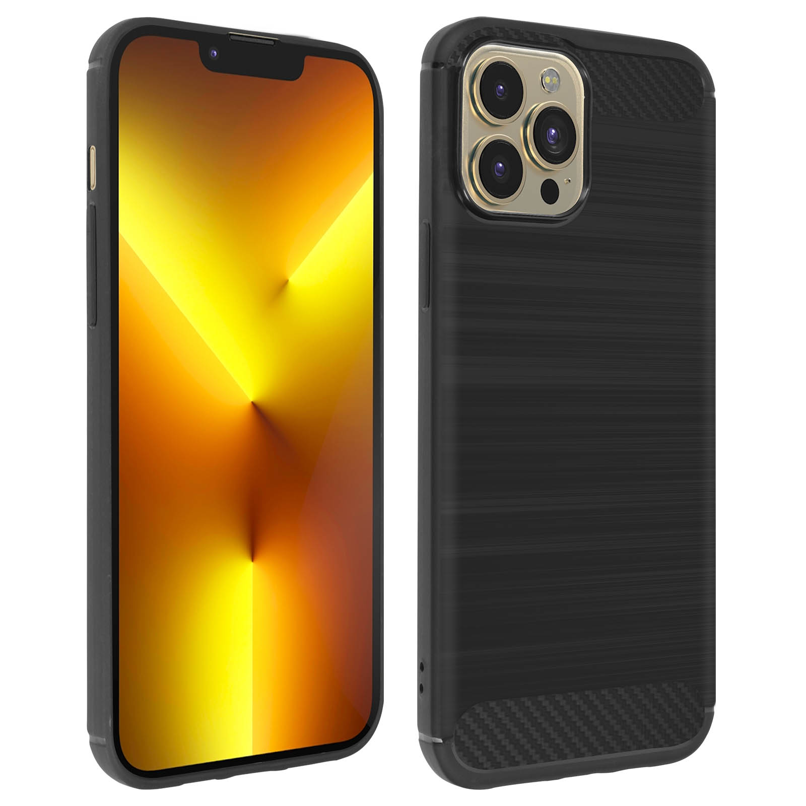 CoverKingz Custodia In Silicone Effetto Carbonio Per IPhone 13 Pro (6,1 Pollici) - Cover Morbida TPU Antiscivolo, Sottile 1,5 Mm, Protezione Per Fotocamera E Display, Colore Nero