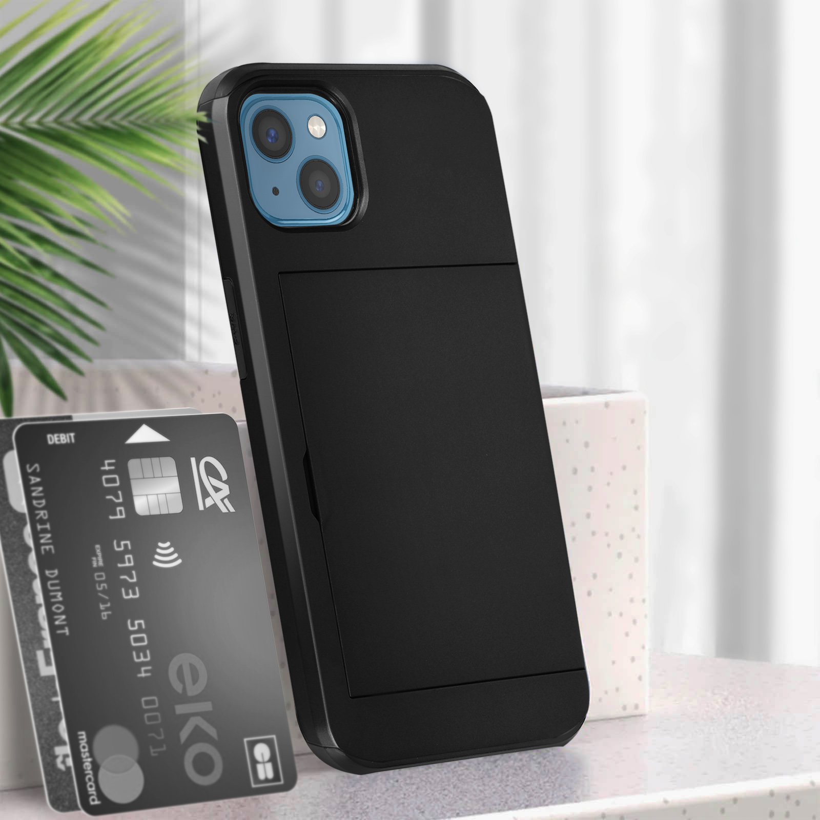 BEZ Cover per iPhone 13, Custodia Compatibile per iPhone 13, Protettiva Portafoglio in Pelle con Porta Carta di Credito, Kick Stand, Chiusura Magnetica, Nero