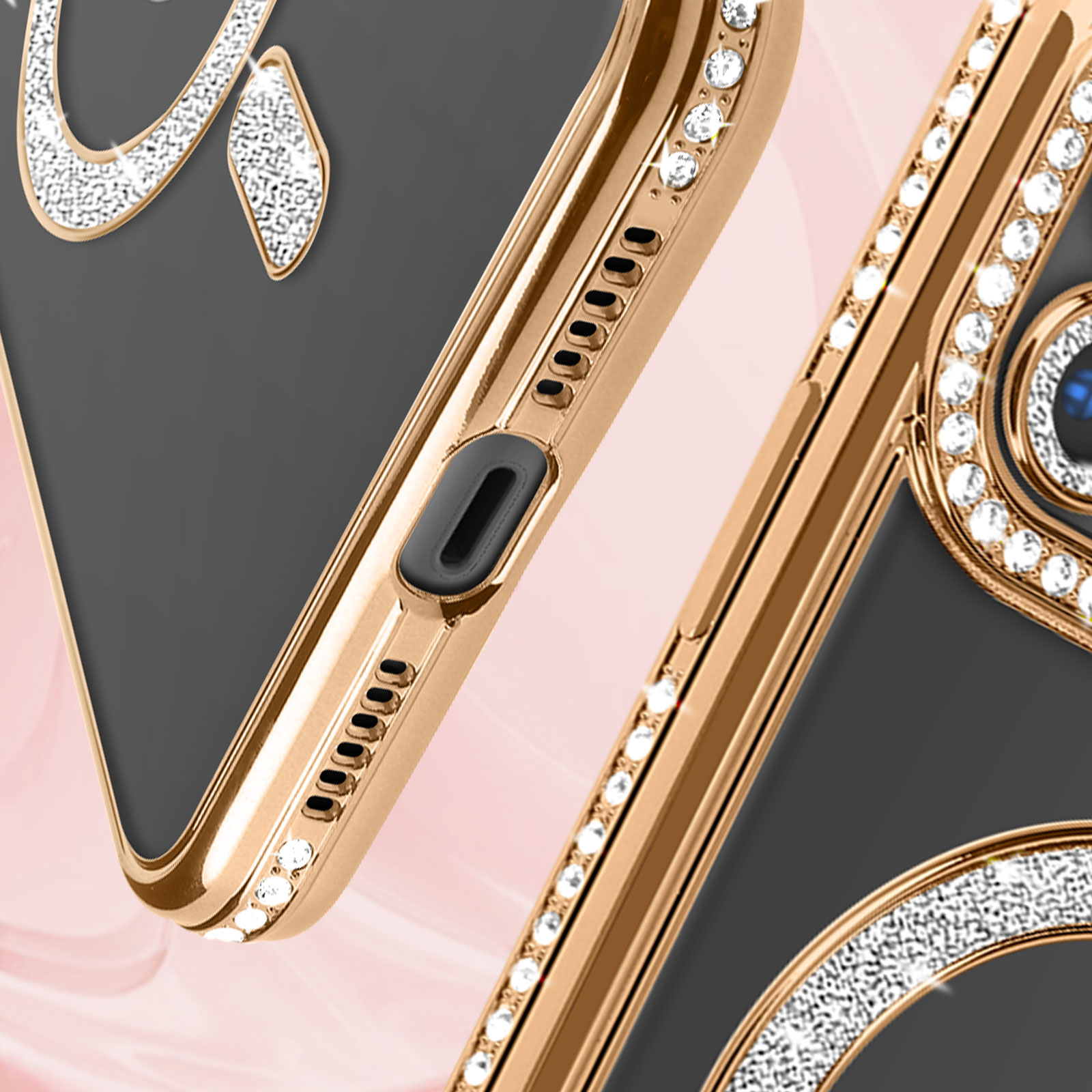 Custodia Portafoglio Oukitel WP18 Con Slot Per Schede, Motivo Diamante E Cordino – Colore Oro