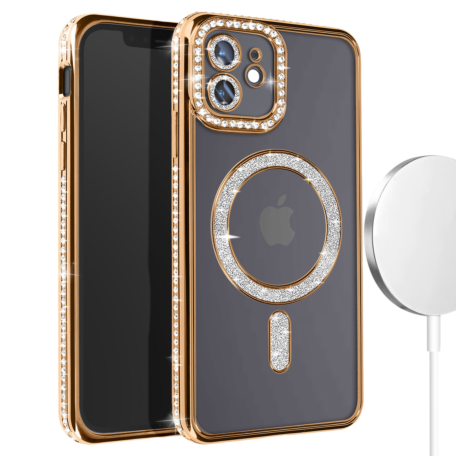 Cover Magnetica Per IPhone 12 Pro Max Con Corda Da Collo: Trasparente Viola, Compatibile MagSafe, Antigiallo
