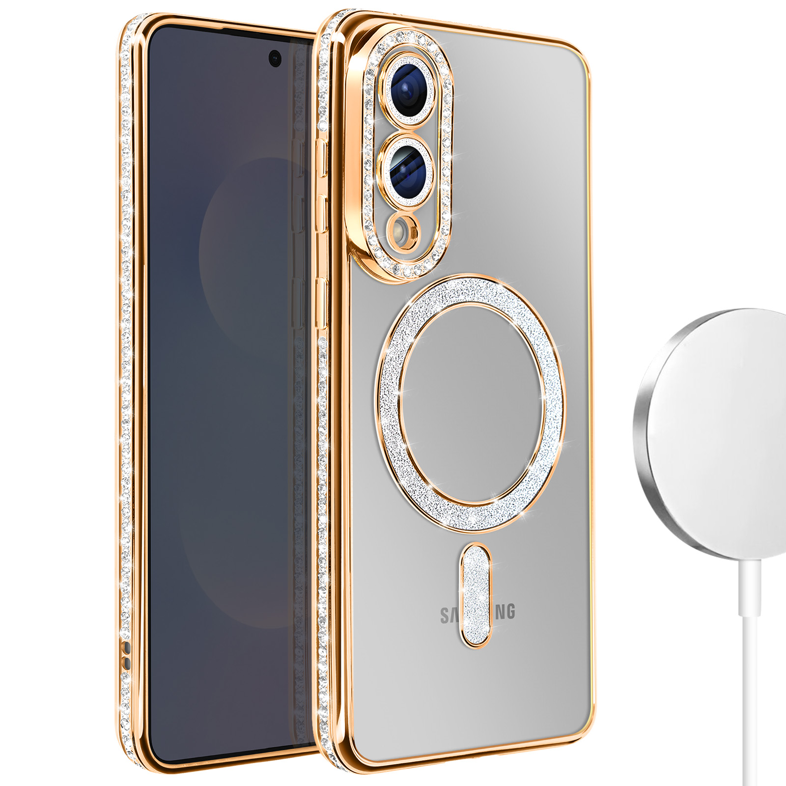 PH26 Echo Smart 4G Cover posteriore effetto strass diamante sul contorno in silicone gel antiurto con anello per selfie, foto e supporto video by
