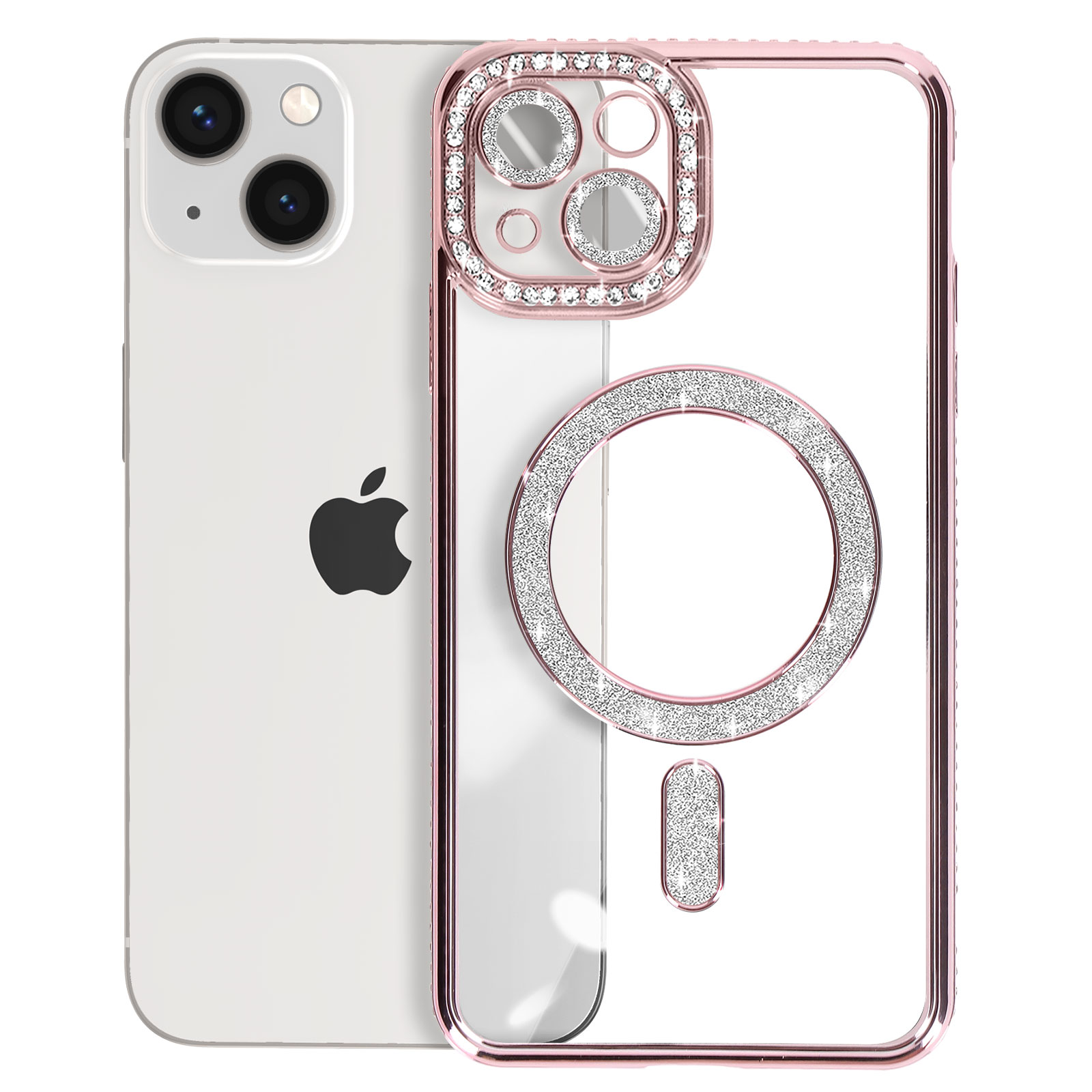 Nonional Custodia compatibile per iPhone 13 con 2 pellicole proteggi schermo, supporto ad anello girevole a 360° [motivo cuori di lusso] custodia morbida sottile placcata oro per iPhone 13 - viola