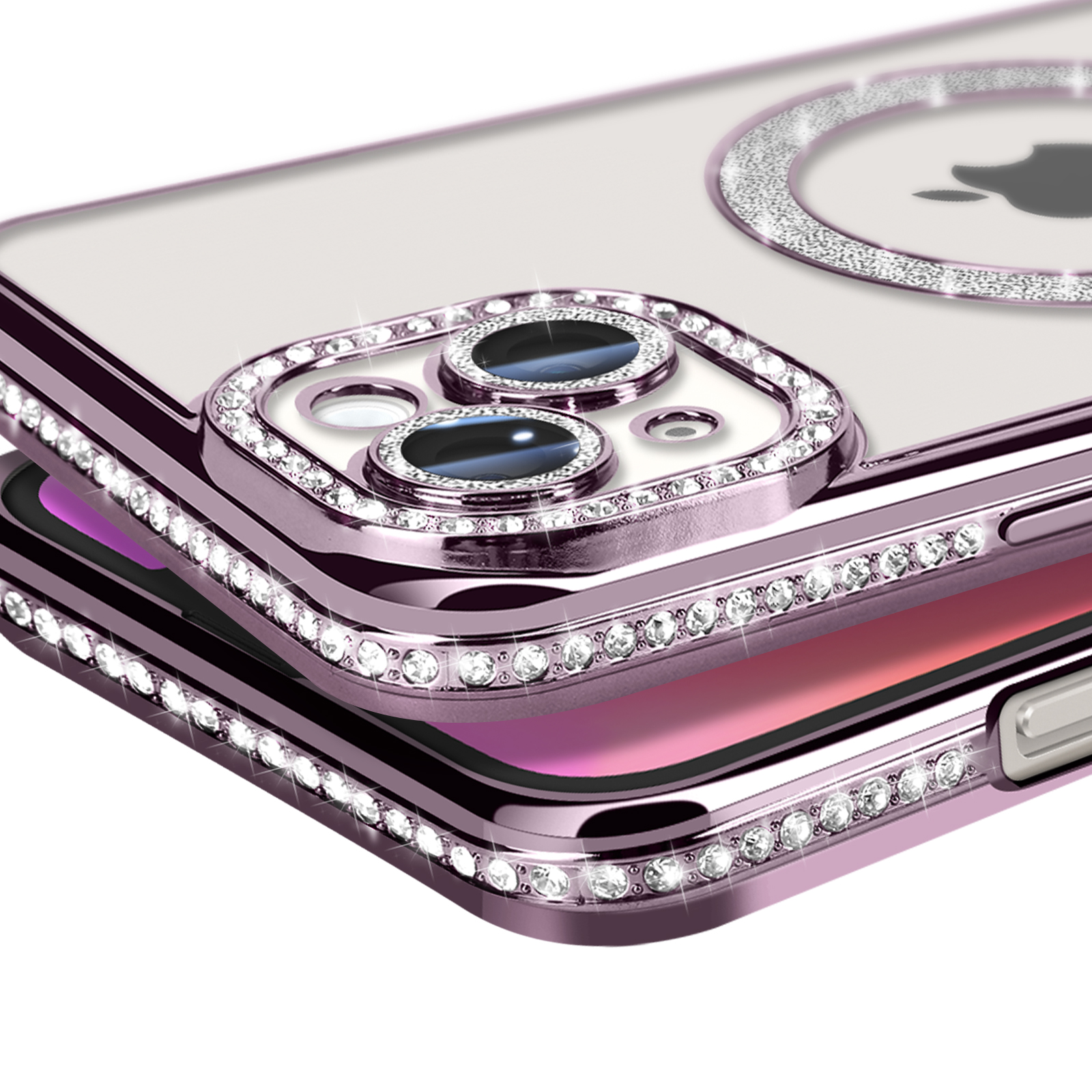GaoBao Custodia IPhone 13/14 Trasparente Con Glitter - Compatibile MagSafe, Antiurto, Rosa - 3