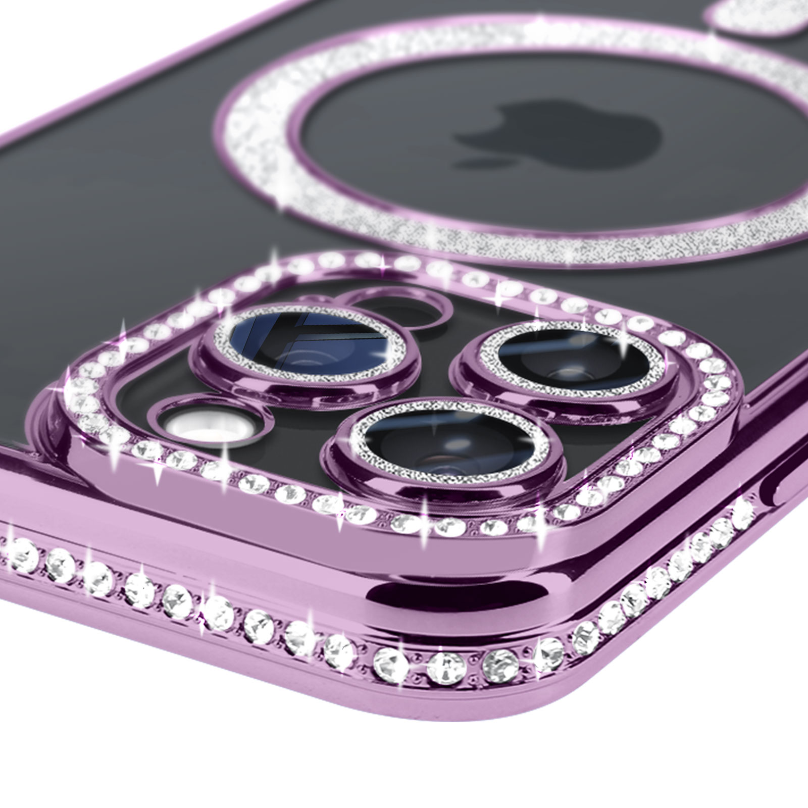 Custodia IPhone 15 Pro Max Con Paillettes E Strass | Morbida E Sottile Con Magneti MagSafe | Trasparente E Antigraffio