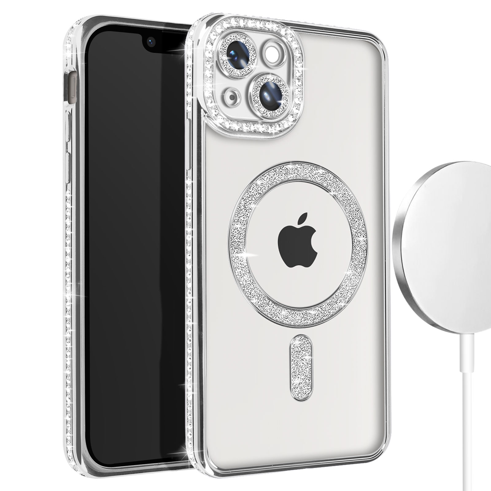 Custodia Compatibile con iPhone 13 Glitter Bling TPU Silicone Protettivo Brillantini Phone Back Cover Anti Graffi Custodia for Fashionable Girl's Phone Cover Compatibile con iPhone 13,Argento