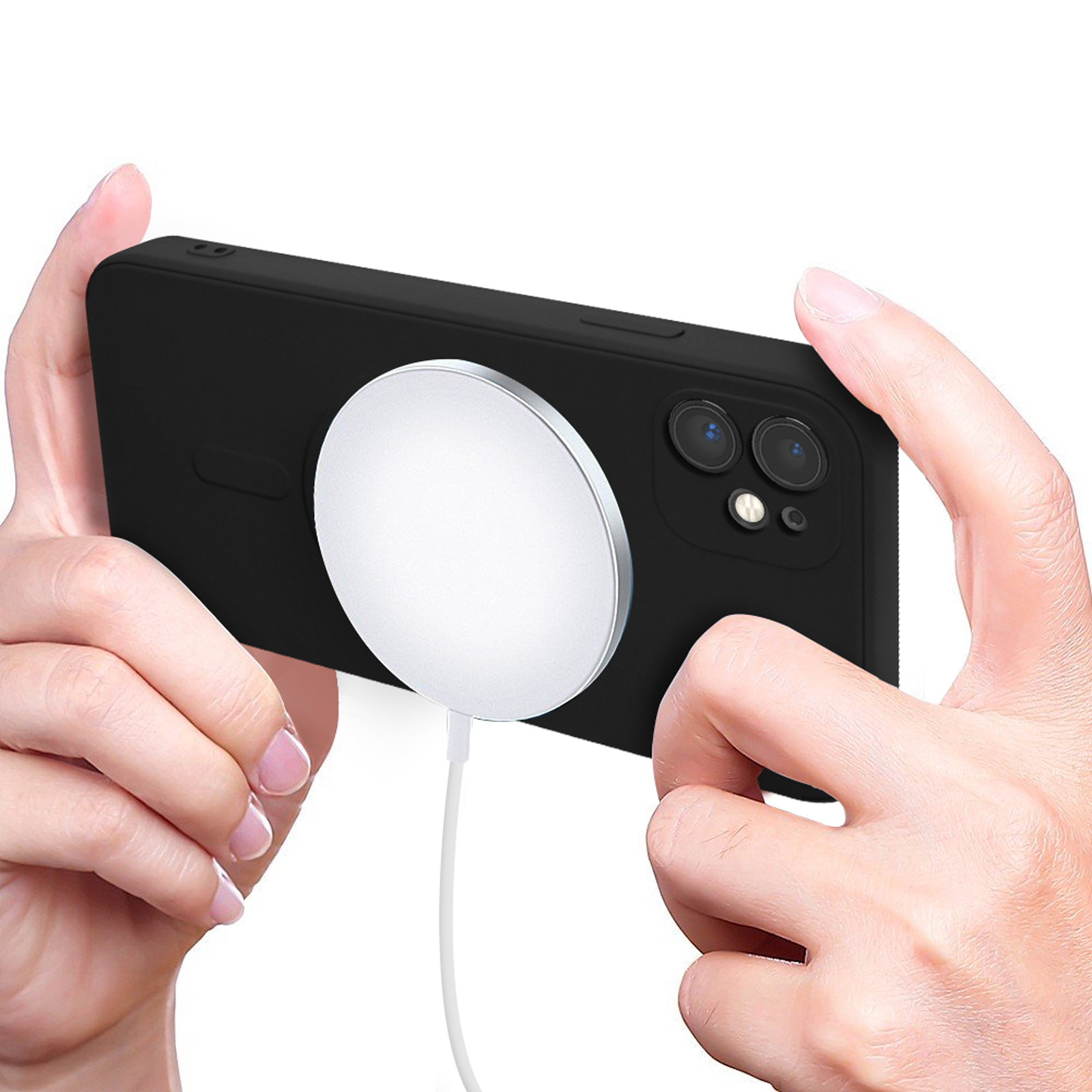 Coque JProtect Magnétique Avec Chaîne Pour IPhone 12 Mini - Compatible Magsafe - Noir Transparent