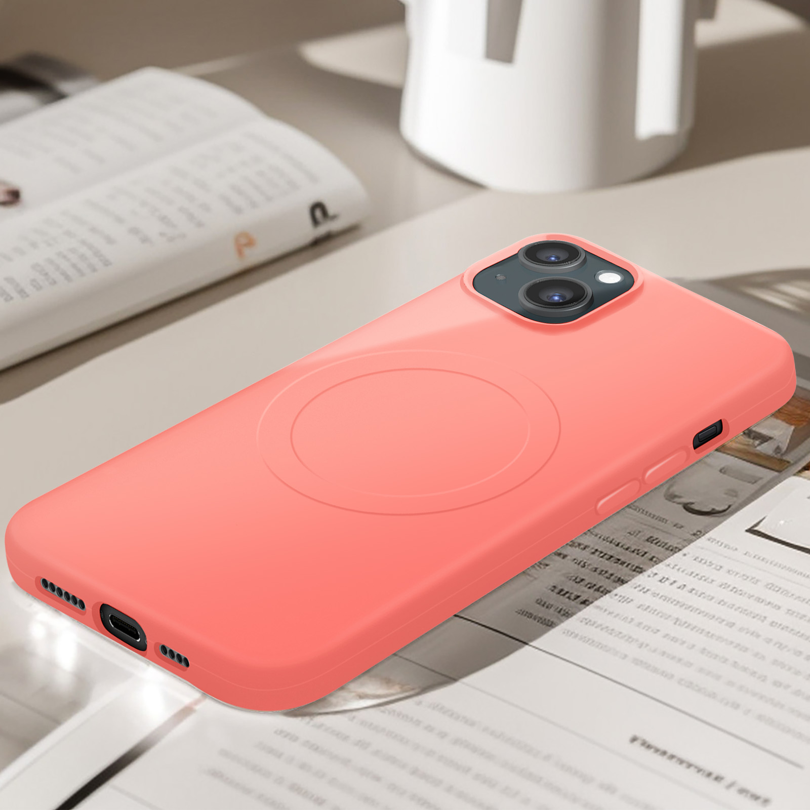 Suncase Funda De Piel Compatible Con IPhone 15 Pro (6,1 Pulgadas) Con Funda Transparente Adicional, Carcasa De Silicona (con Función De Extracción Y Cierre Magnético) En Color Rosa Salmón Envejecido