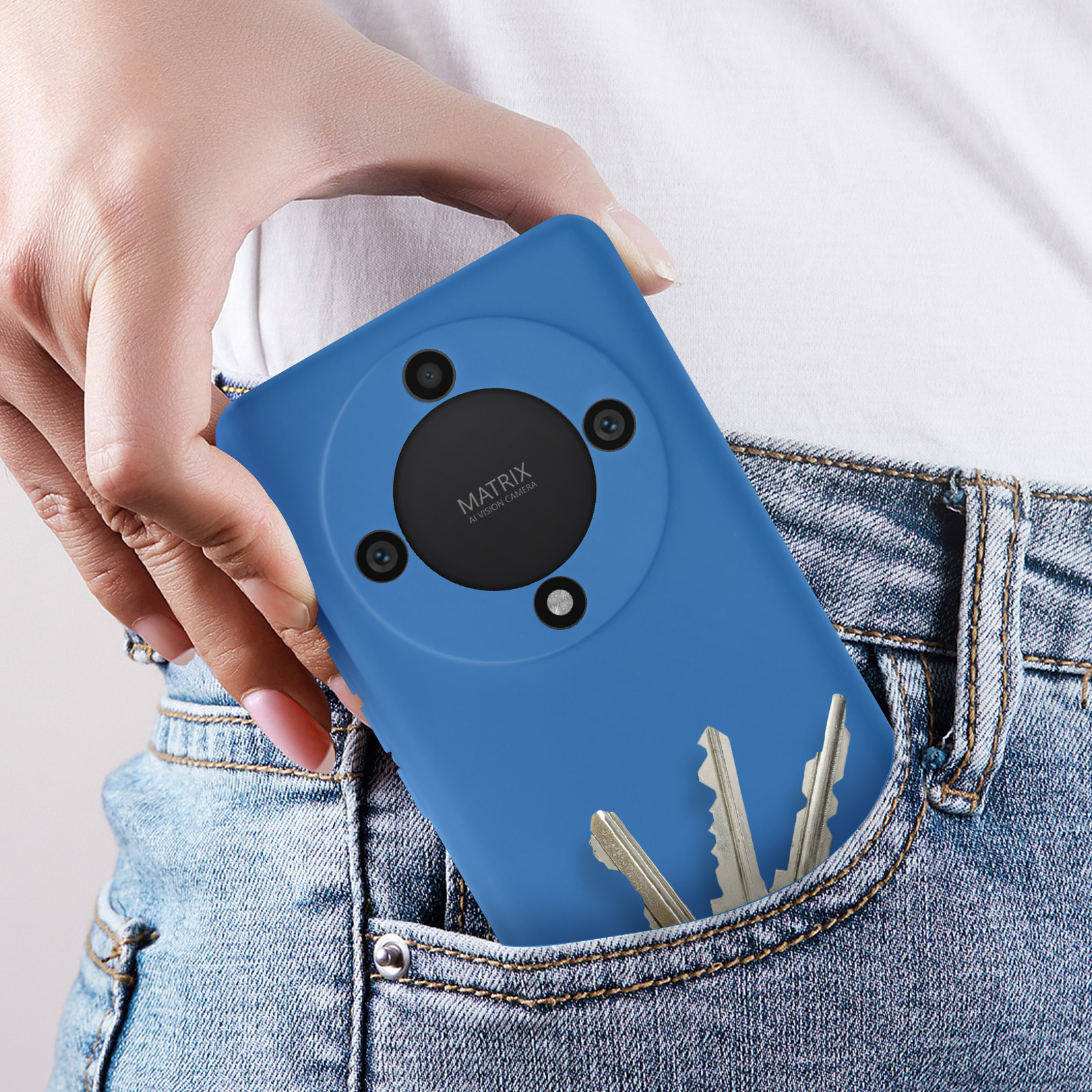Topme Custodia In Pelle Per HONOR Magic5 Pro 5G – Cover A Portafoglio Con Motivo Litchi, Blu Scuro, 3 Slot Carte E Funzione Stand