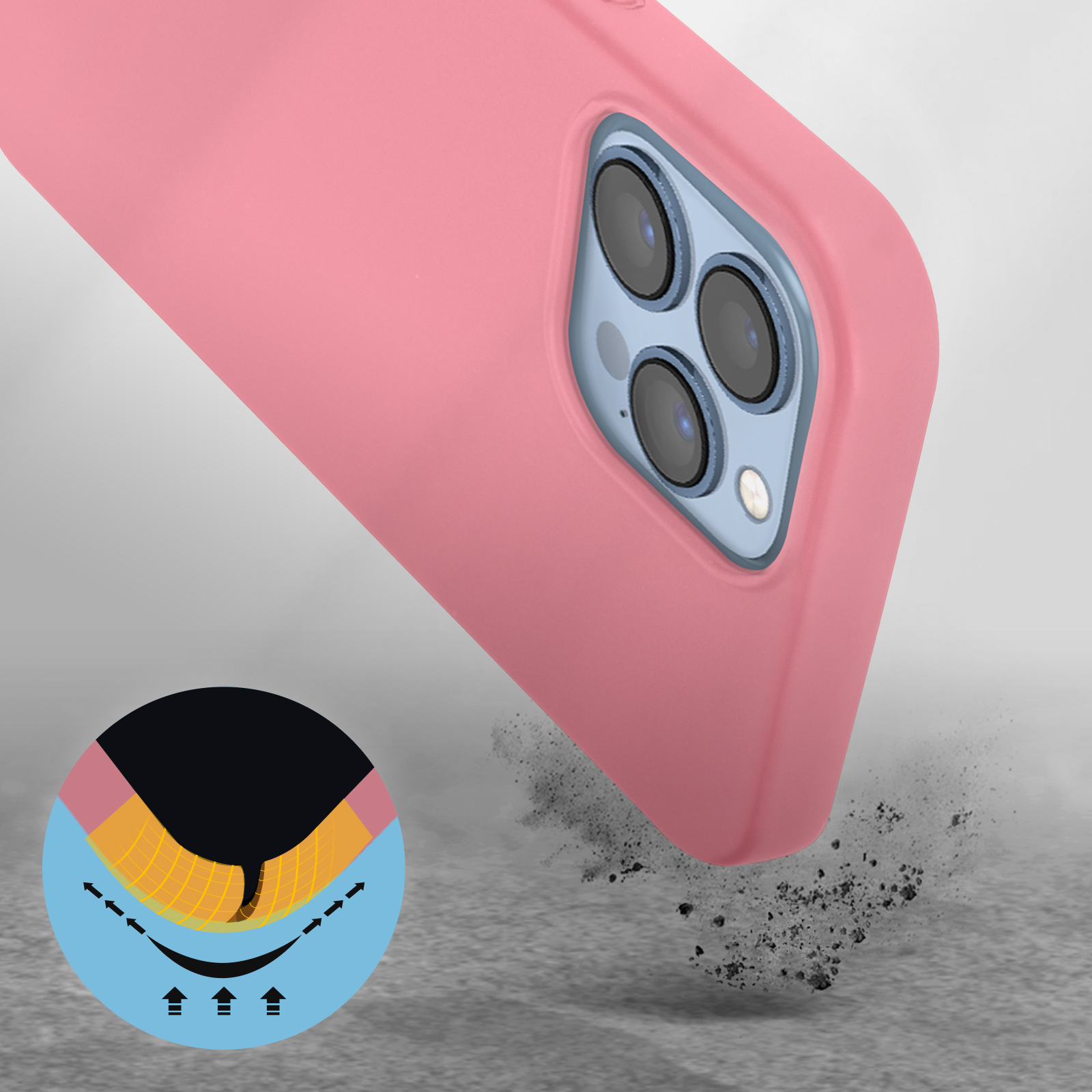 Phonix Cover per iPhone 13 Pro Silicone Liquido Rosa Italia - Custodia per iPhone 13 Pro Compatibile con Ricarica Wireless - Case Morbido Antiurto con Bordi Rialzati