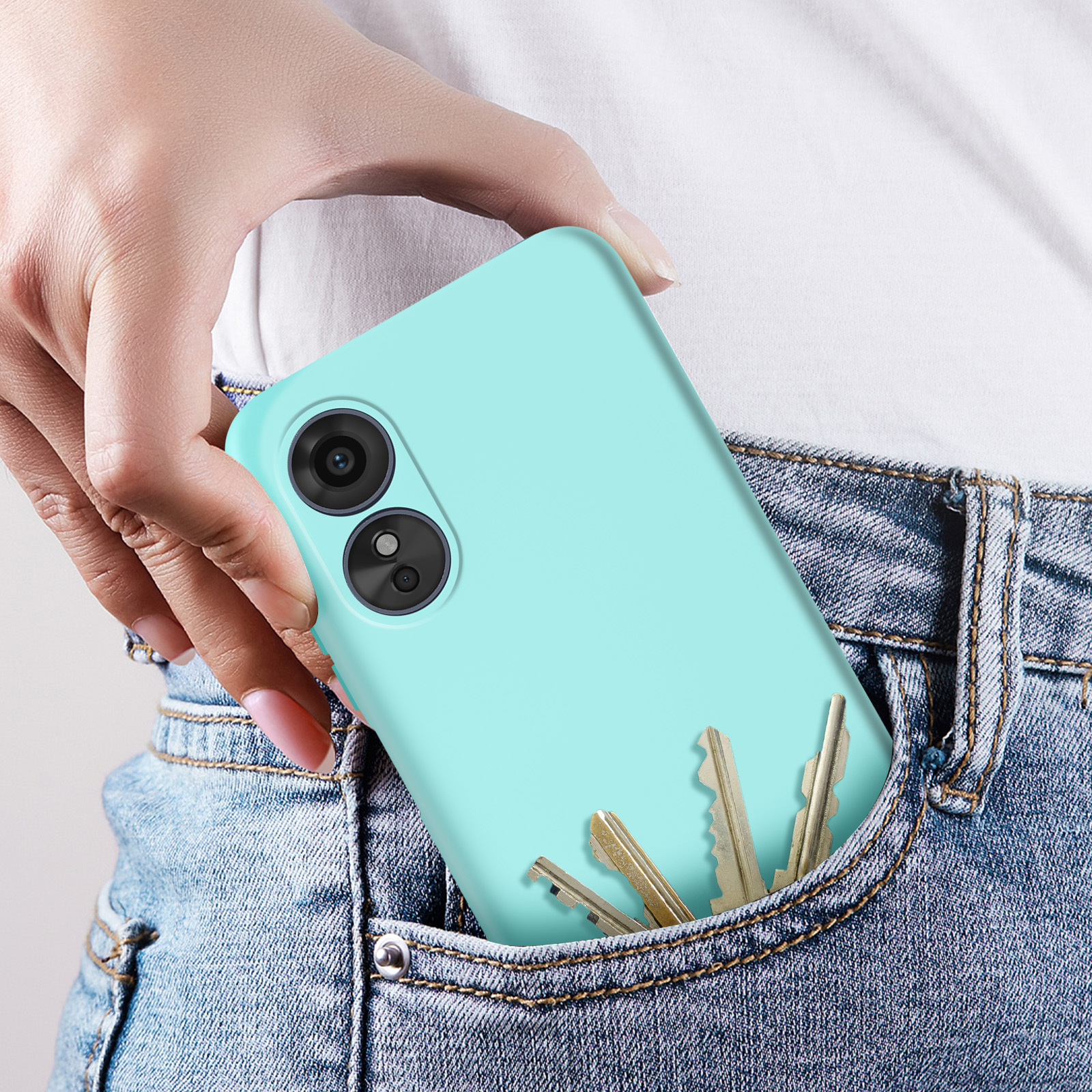 ESTH® Custodia Silicone Liquido Per Oppo A17 Con Protezione Anti-Germi E Fodera In Microfibra, Cover In Silicone A Antiurto 360°, Azzurro - Foto 8