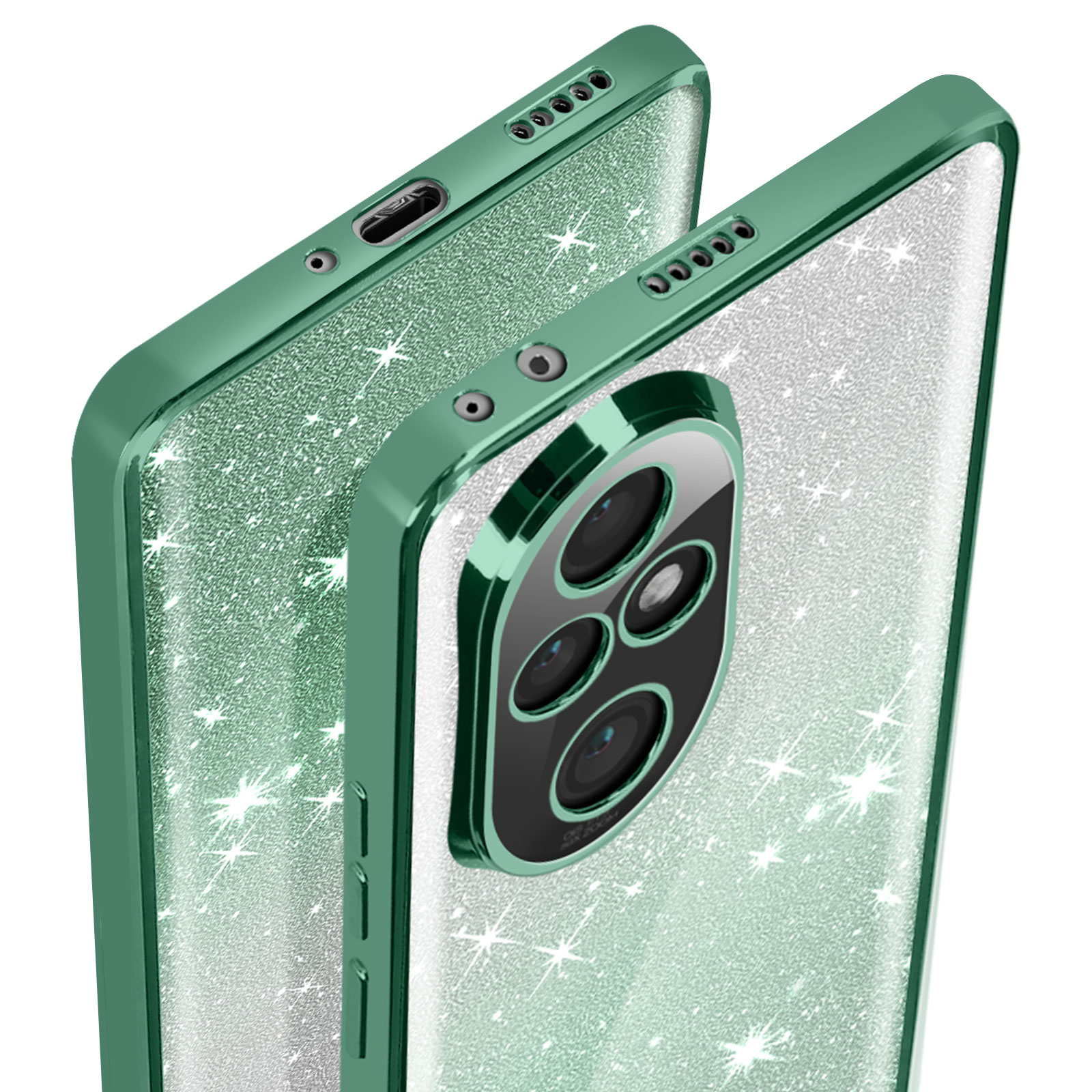 HAOYE Custodia Per Honor 70 Con Anello Porta 360° - Silicone TPU Morbido Verde Scuro - Bordo Galvanico Dorato - Antiurto E Supporto Magnetico