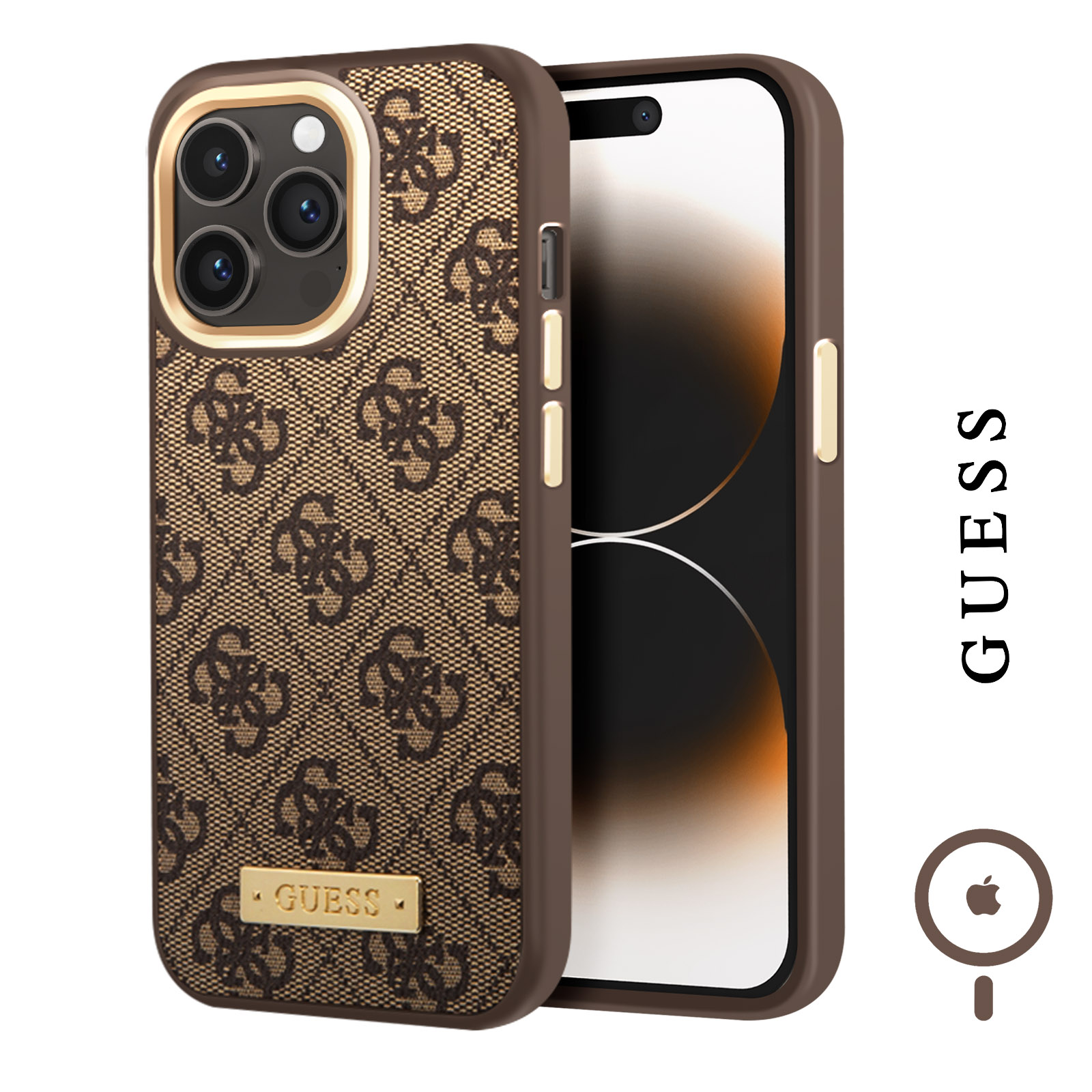 iPhone 15 Guess Fixed Glitter 4G Metal Logo Case
