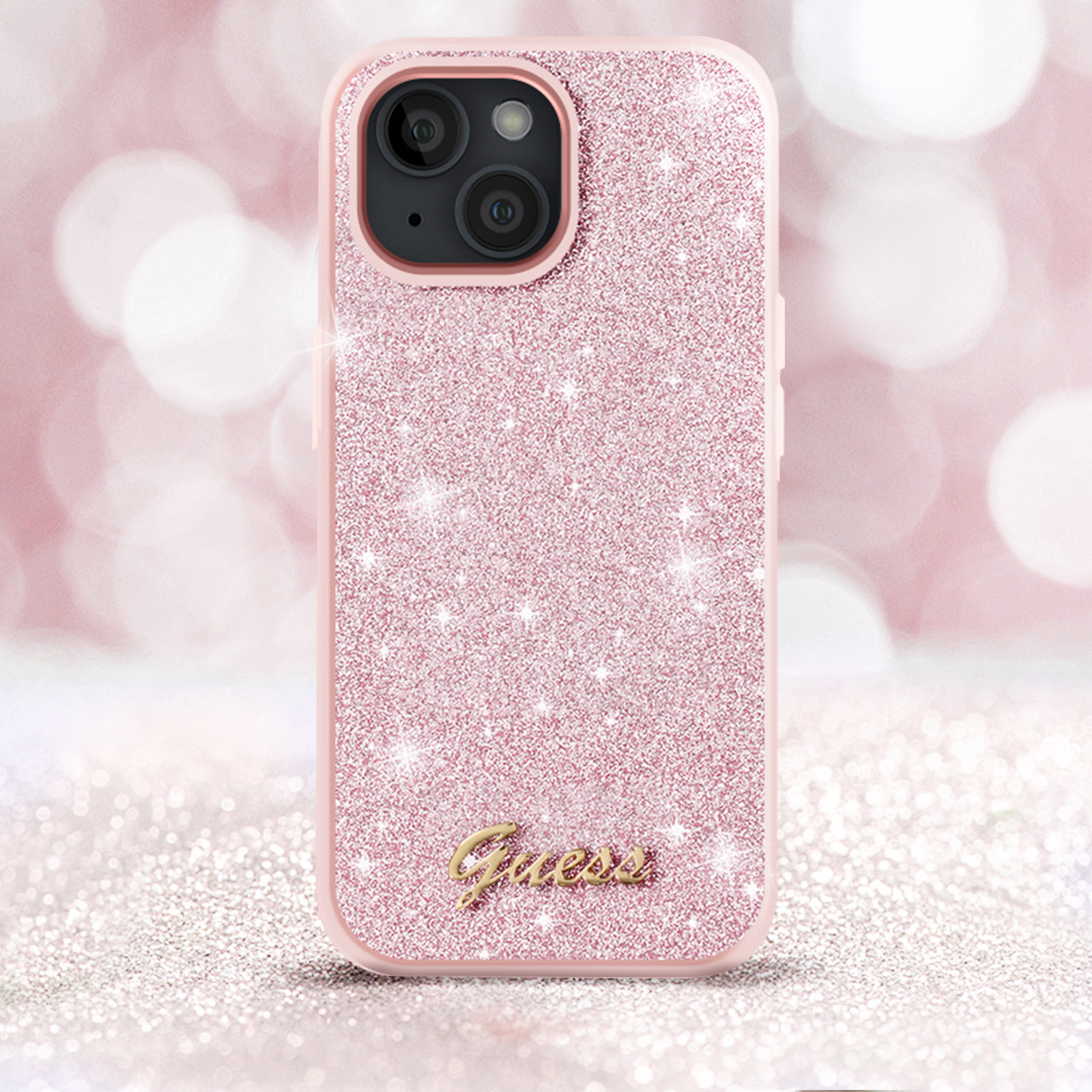 Coque Samsung Galaxy S23 - Guess paillettes or avec logo en métal doré