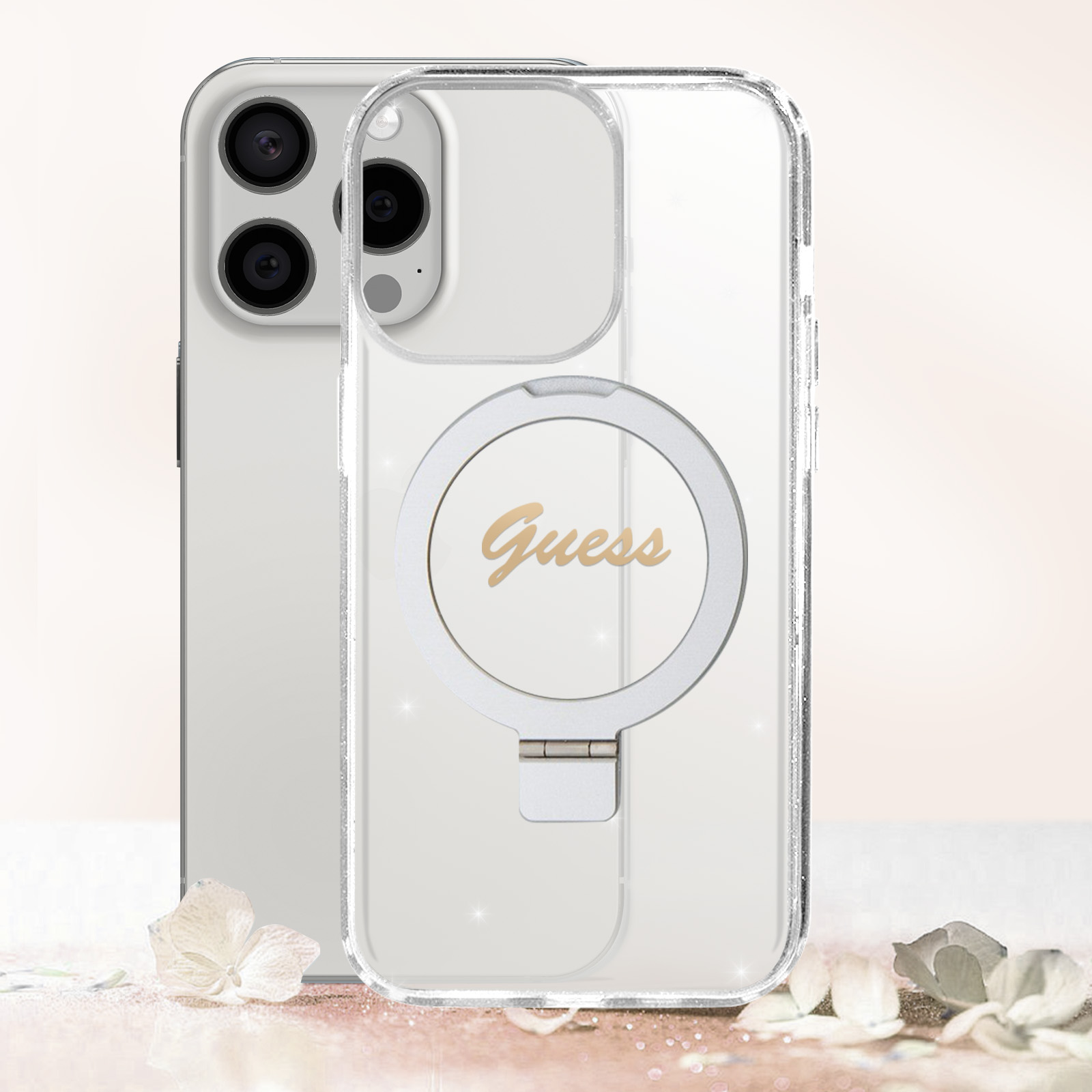 Guess Cover Rigida Per IPhone 12 Pro Max – Colore Argento Con Scritta Dorata E Glitter Liquido - 2