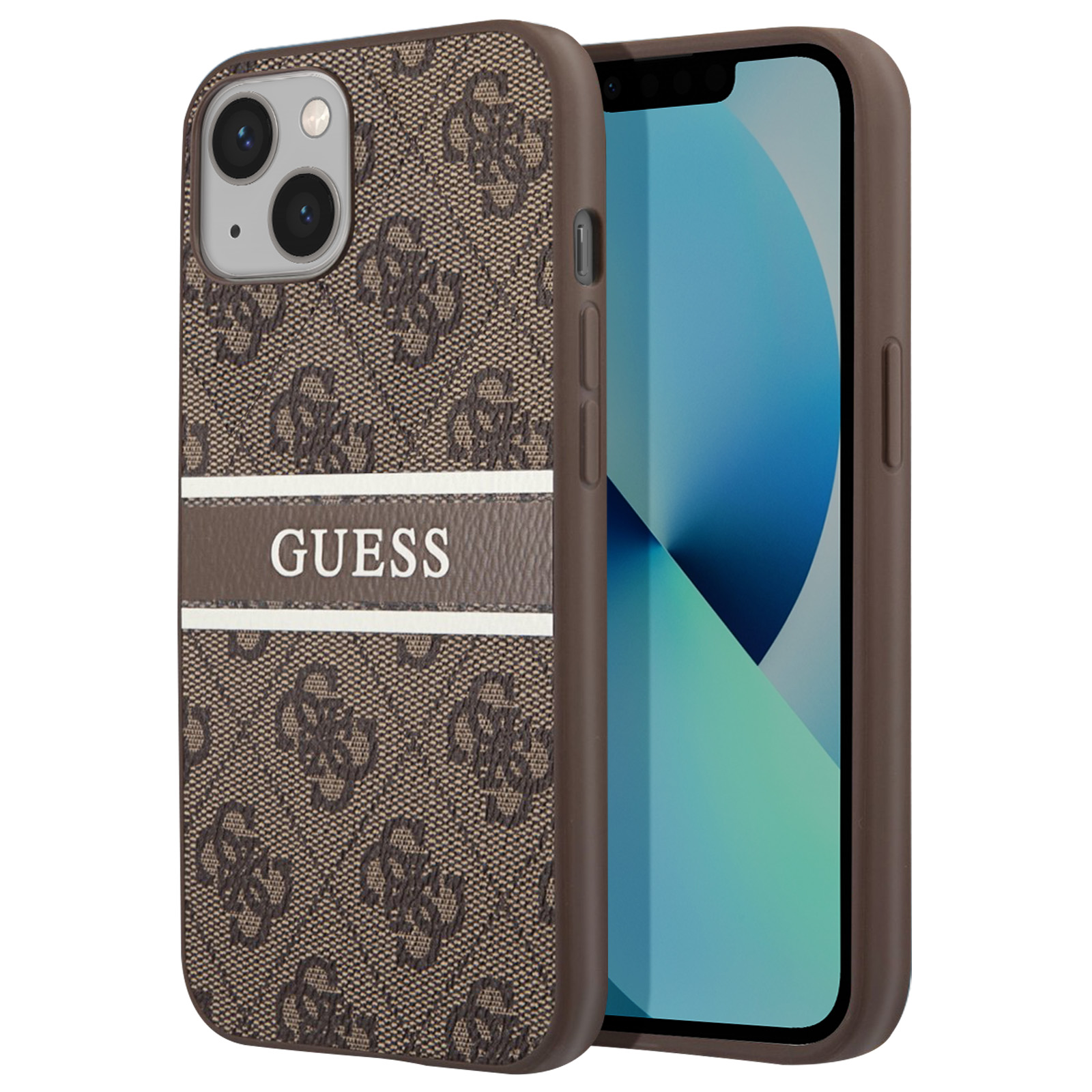 Luxurise Guess Stripe Hlle iPhone 13 Mini - Dunkelbraun - German