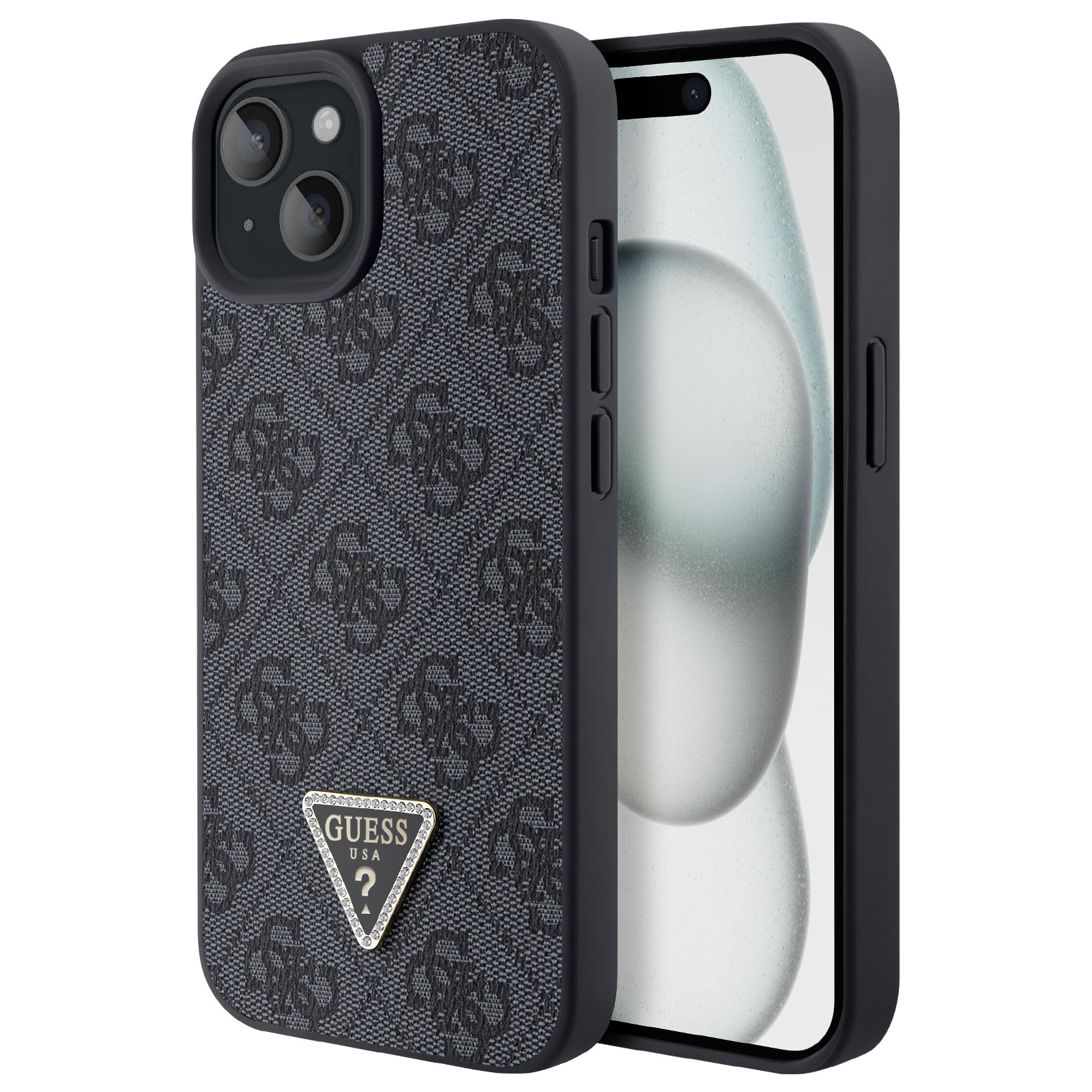 Guess Triangle Strass 4G Hlle Schwarz fr iPhone 15 Plus - German