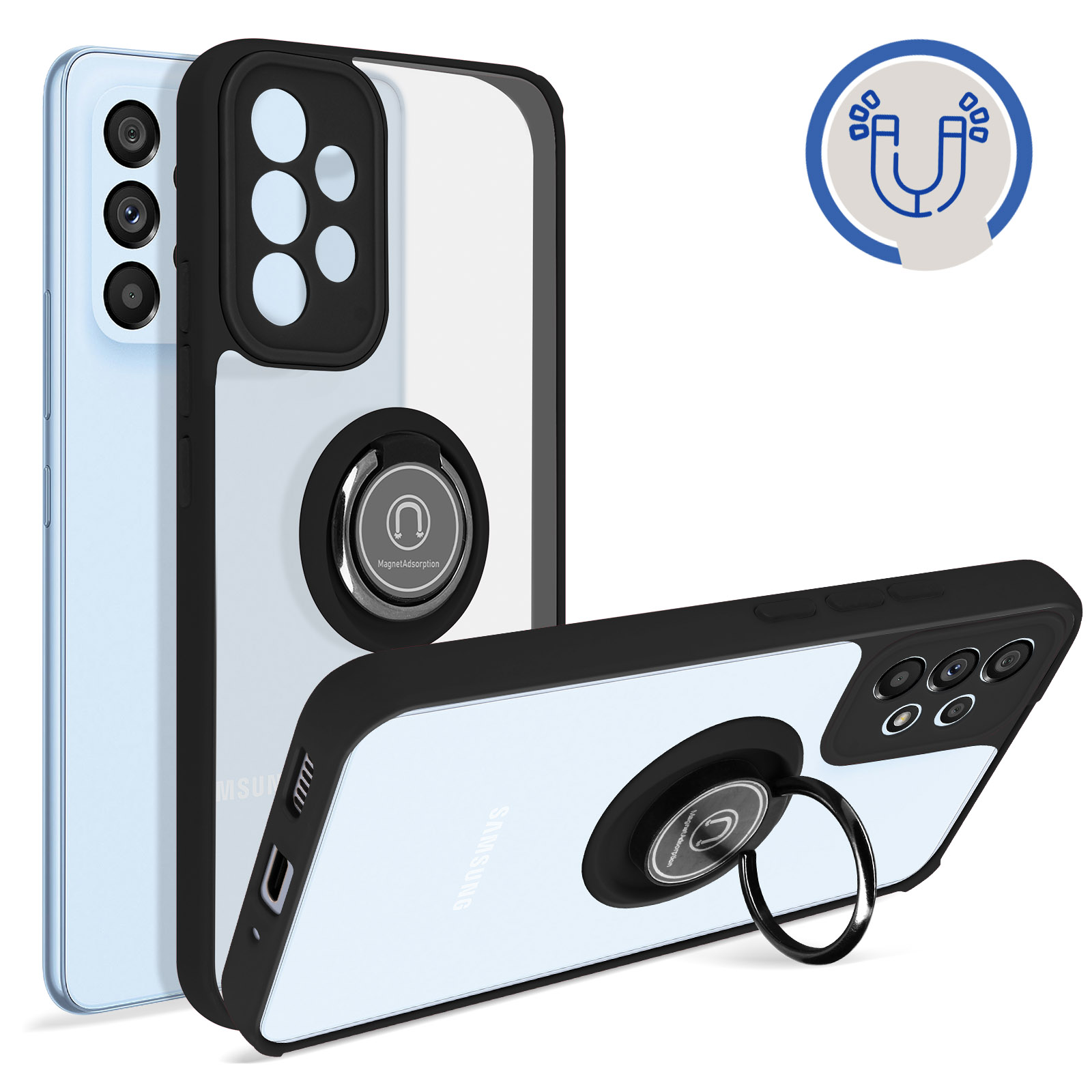 Samsung Galaxy A33 5G Handyhlle mit Ring-Halterung  Matte Rckseite,  Schutztasche mit Stnder  Schwarz - German