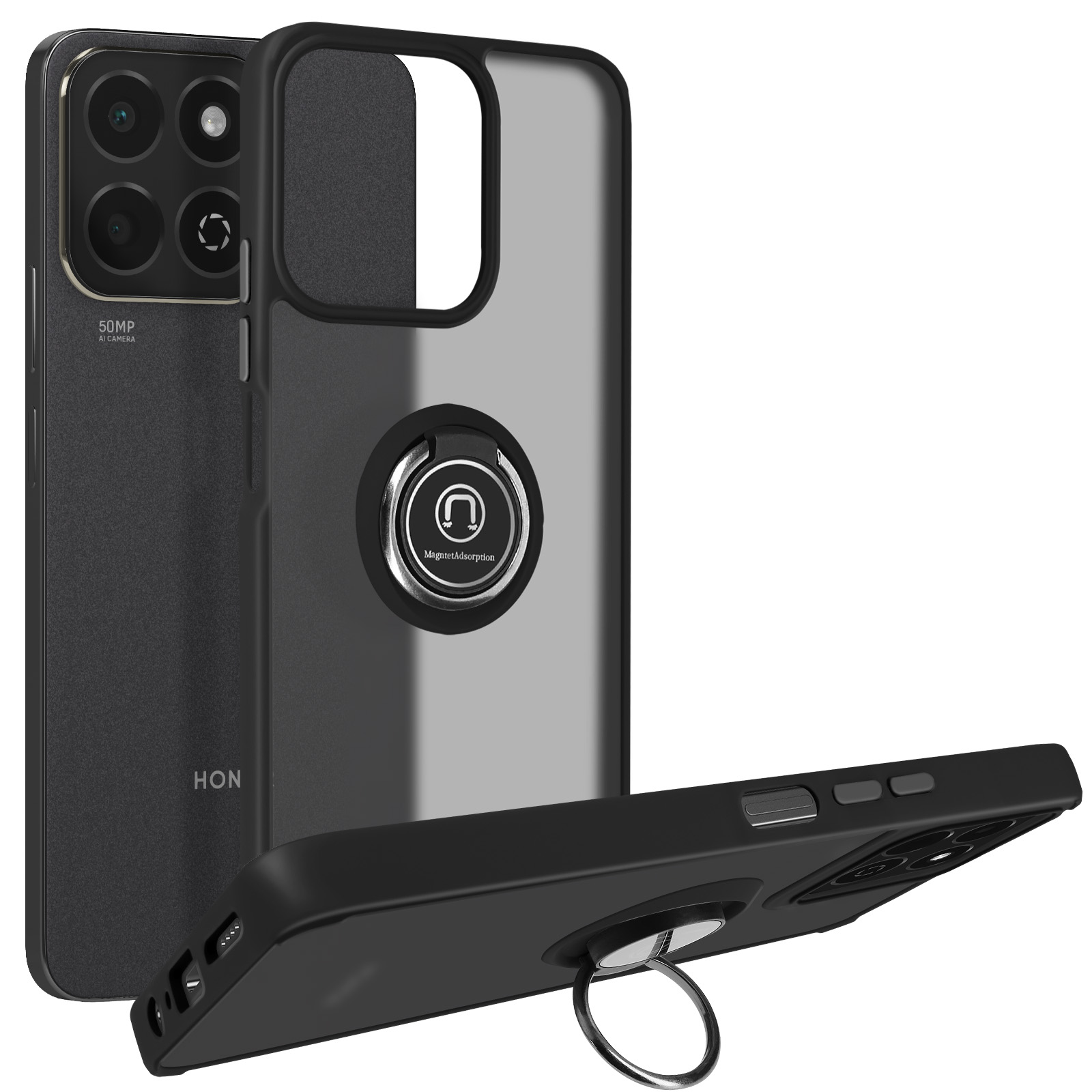 LYJERRY Cover + 2Pcs Vetro Compatibilità con Honor 200 smart Cover Nero Custodia piu Vetro temperato protezione Pellicola protettiva Vetrino