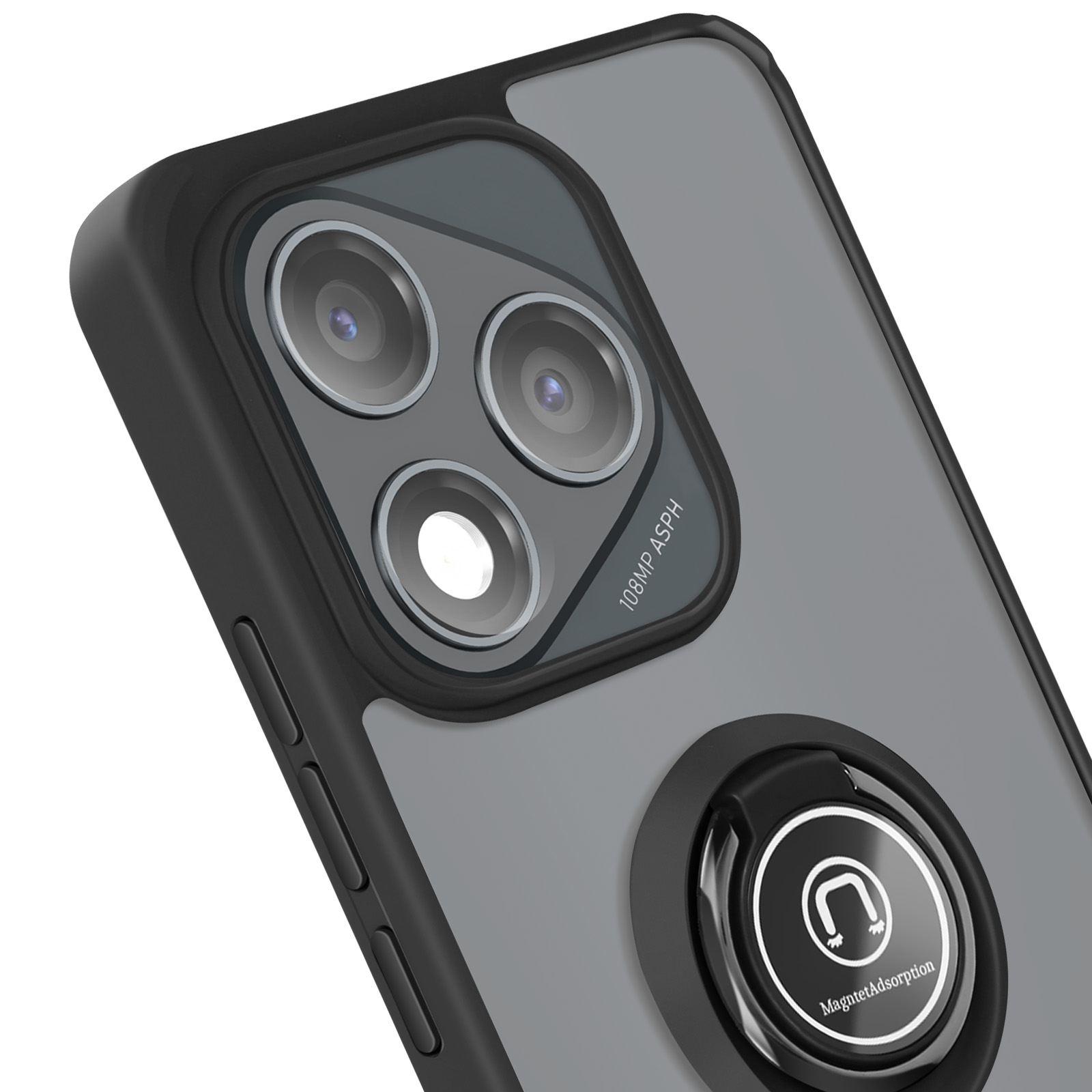 PEIYE Cover per Honor 400 Lite - Armor Custodia, Antiurto in con Bumper Silicone e Retro in PC Resistente, Anello Magnetico Integrato - Nero