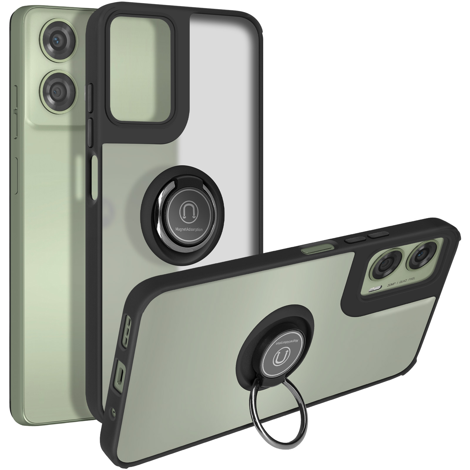 BEEJTUNY Custodia Protettiva per Motorola Moto G24 con Anello, Cover in TPU+PC con Supporto a 360° con Magnetico, Guscio Antiurto e Cover Robusta