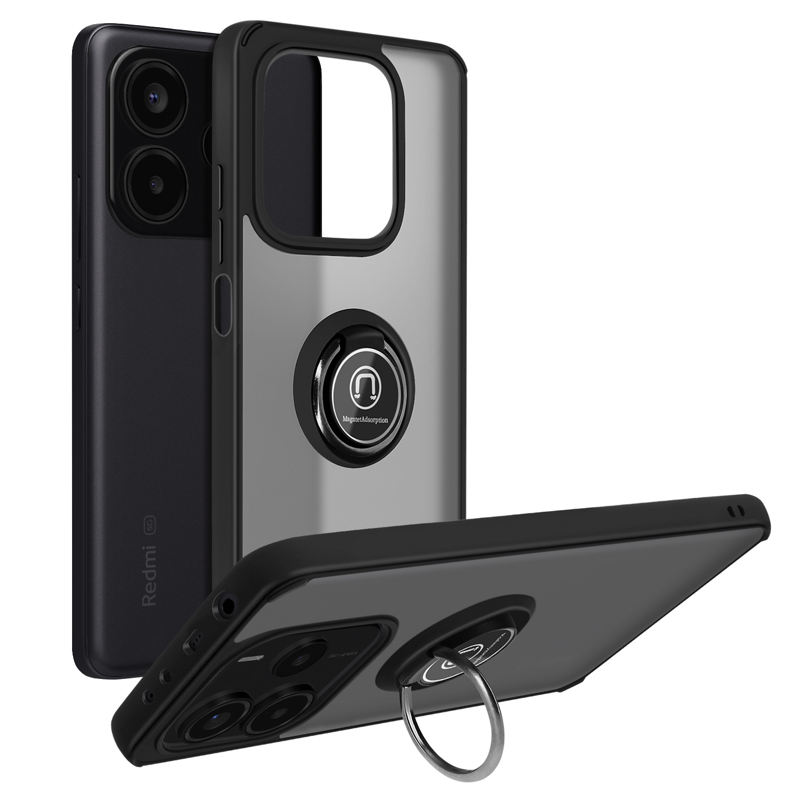 Cover Per Xiaomi Redmi 14C Con Protezione Fotocamera Scorrevole E Anello Rotante: 2 Vetri Temperati Inclusi! - 2