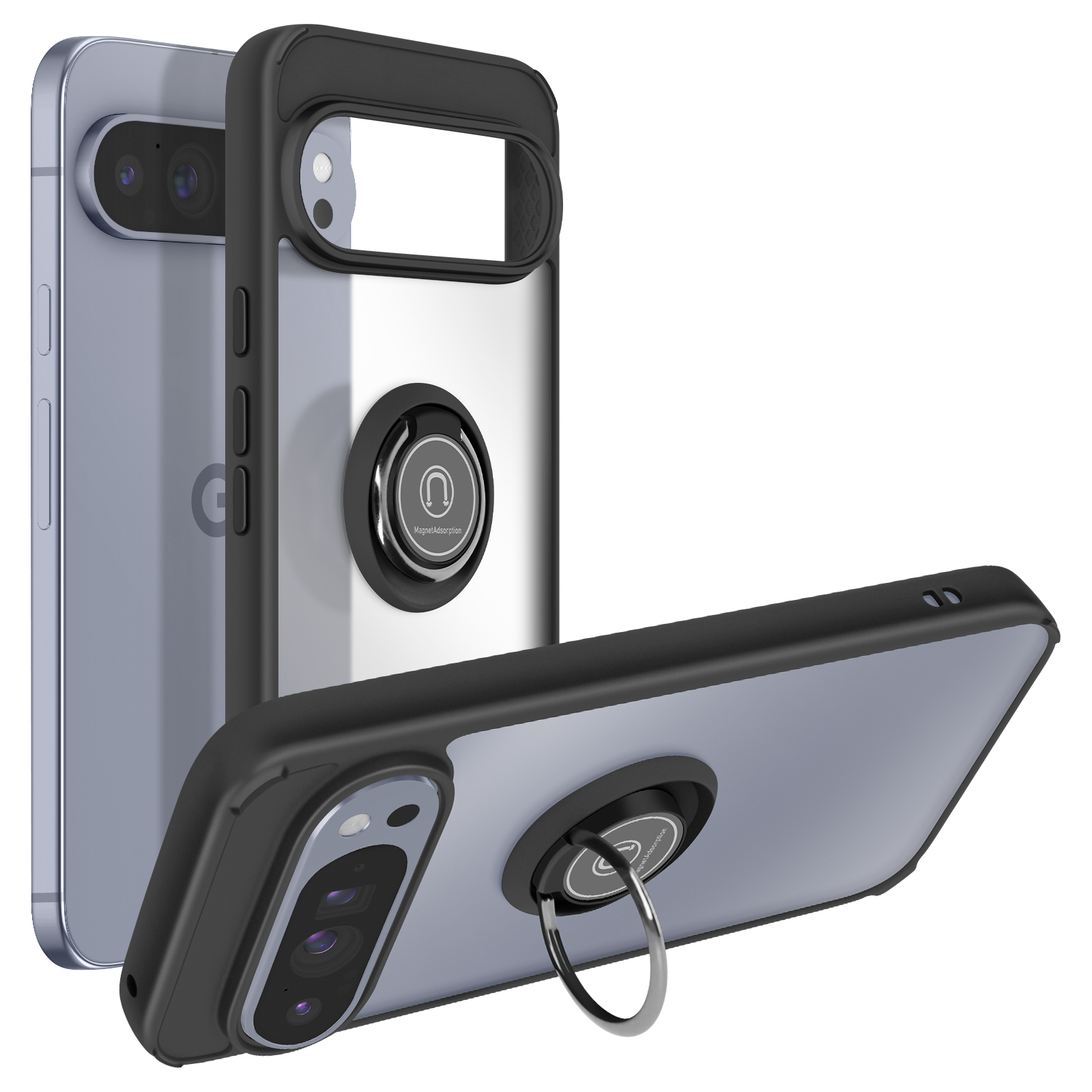 XINYEXIN Custodia Per Google Pixel 6a Con Protezione Fotocamera Scorrevole, Anello Magnetico 360° E Supporto, Militare Antiurto, Rosa Oro