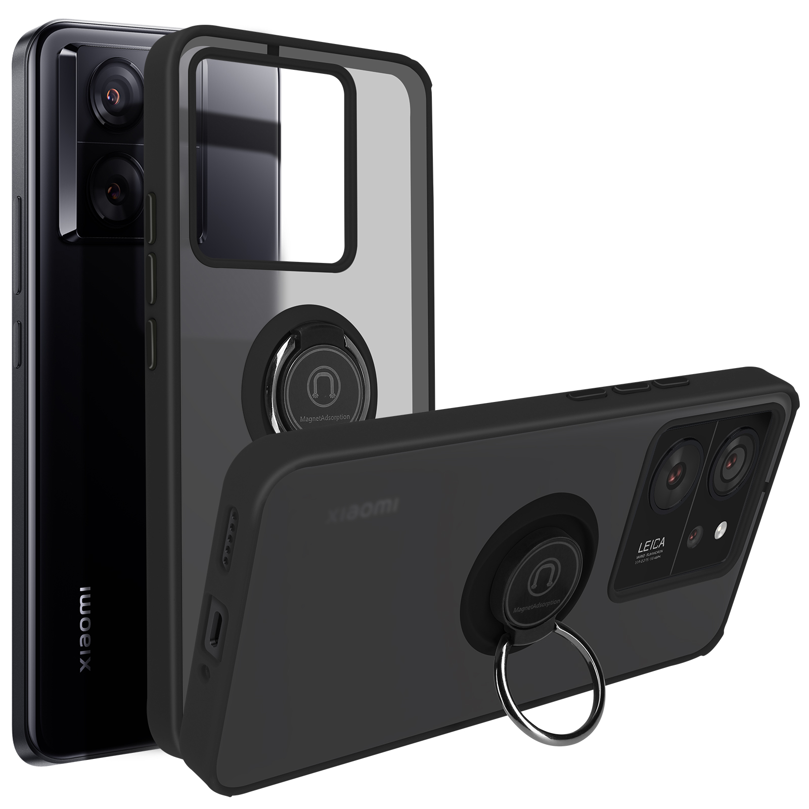 Coiwxmoi Cover per Xiaomi 13T 5G/Xiaomi 13T Pro 5G con Cordino 6.67,Trasparente Custodia con Laccio Tracolla Corda Catena Cinghia,Ultra Morbido Silicone TPU Antiurto Case, Nero