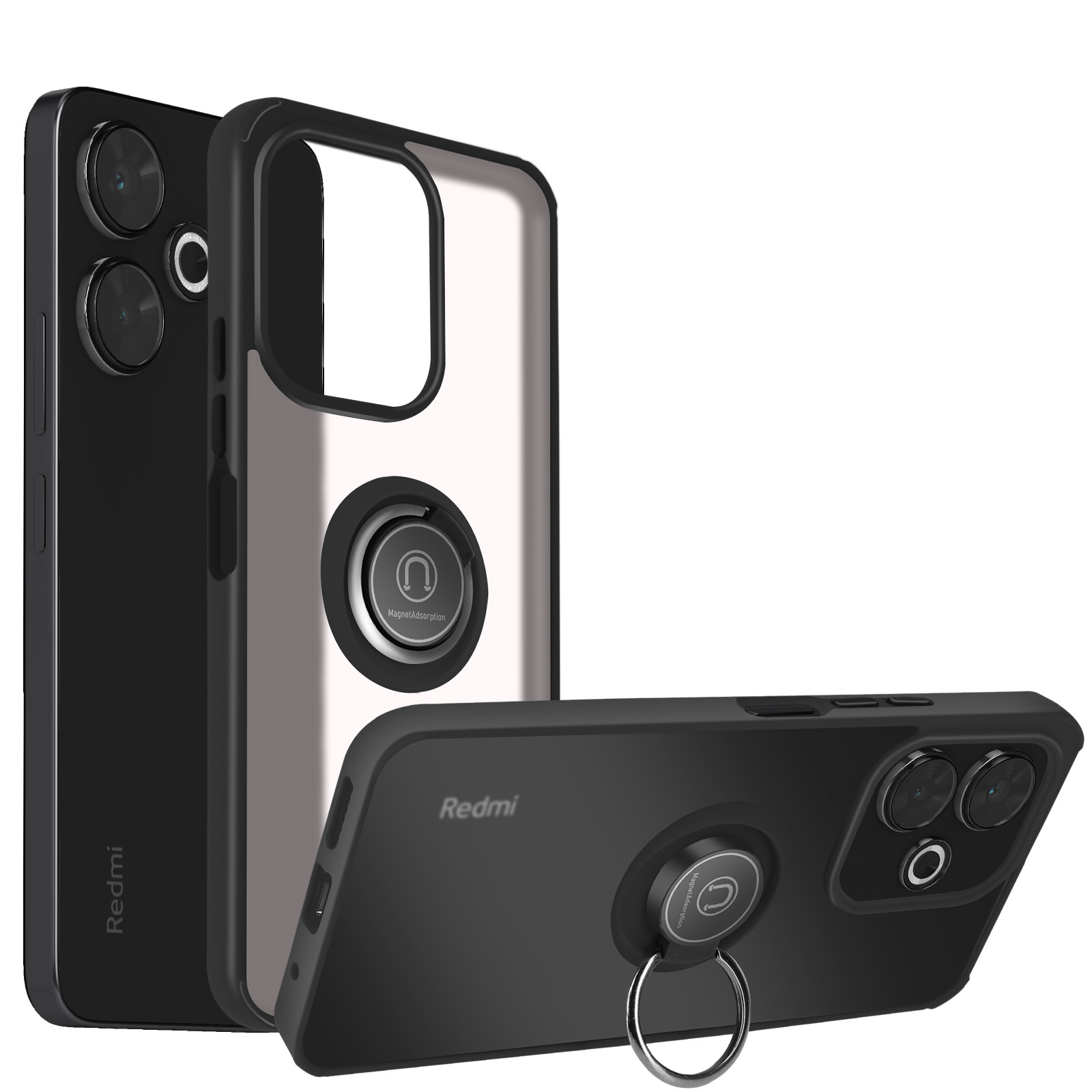 Custodia BEZ Antiurto Per Xiaomi Redmi 13C - Protezione Grado Militare, Copertina Robusta In TPU E PC, Antiscivolo E Antipolvere, Colore Nero - 3