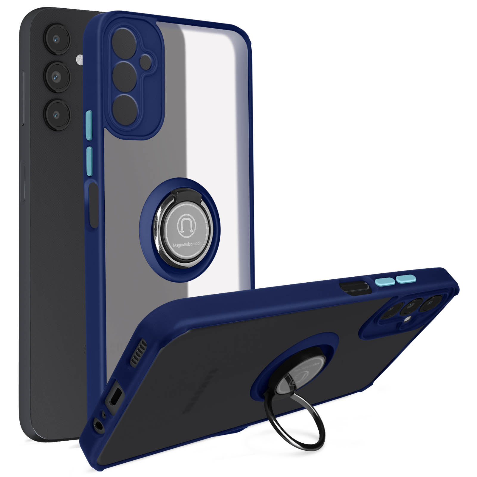 Samsung Galaxy A14 Handyhlle mit Ring-Halterung  Matte Rckseite,  Schutztasche mit Stnder  Dunkelblau - German
