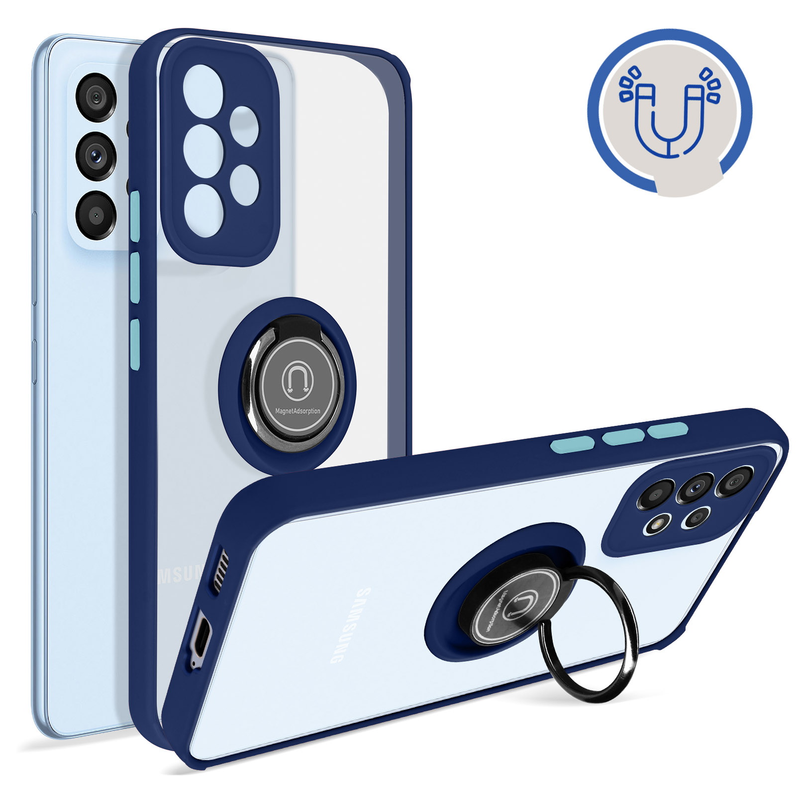 Samsung Galaxy A53 5G Handyhlle mit Ring-Halterung  Matte Rckseite,  Schutztasche mit Stnder  Dunkelblau - German