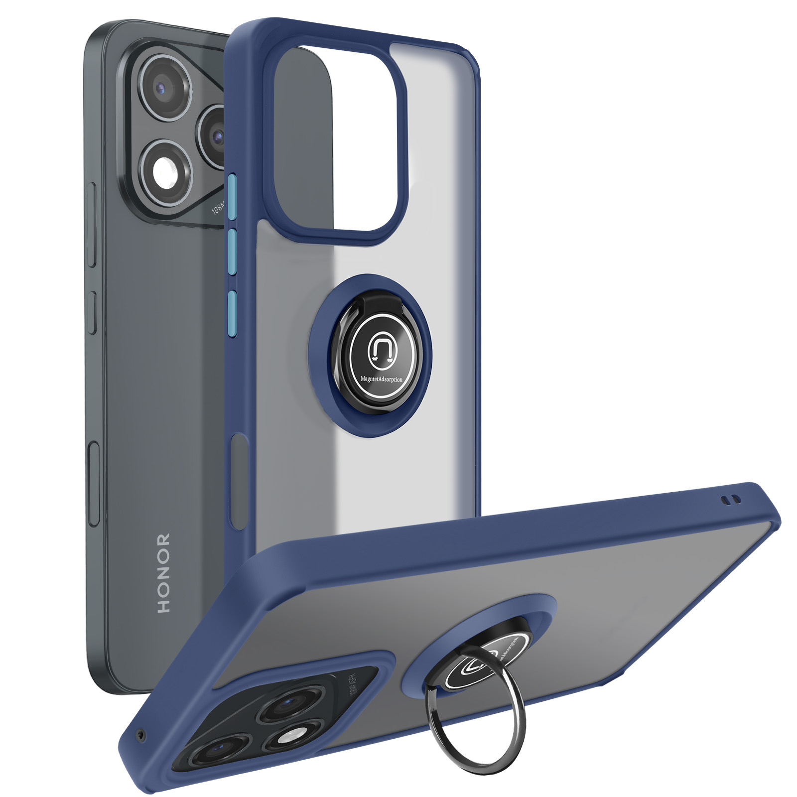 Cover Honor 400 Lite anello magnetico trasparente - Blu - Italiano