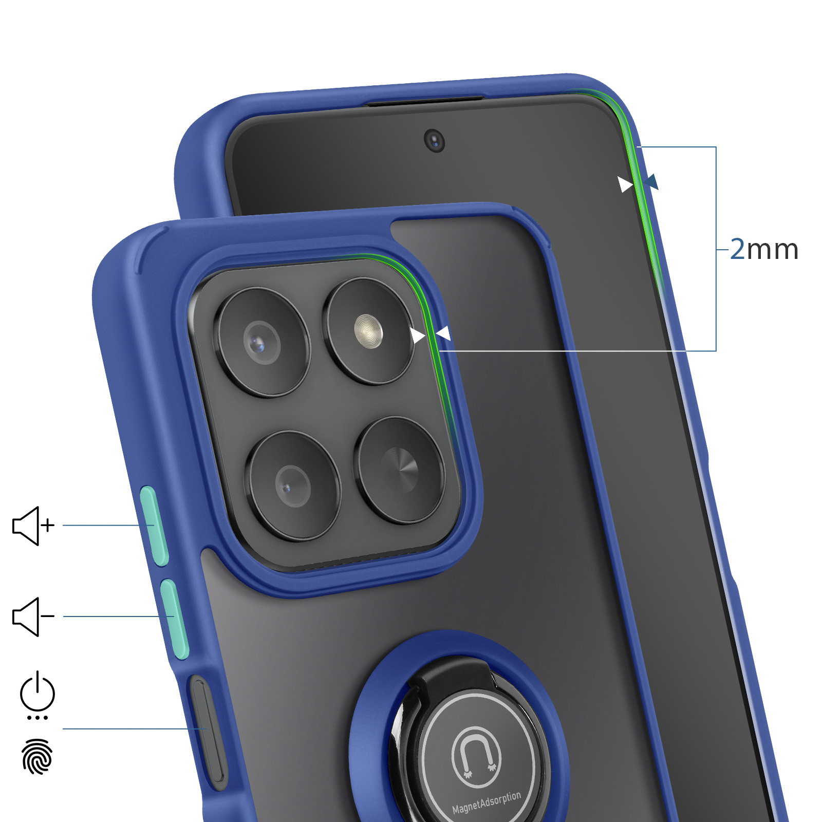 Custodia Pixfab Con Anello E Supporto Per Honor 400 Smart 4G/5G + 2 Vetri Protettivi Inclusi