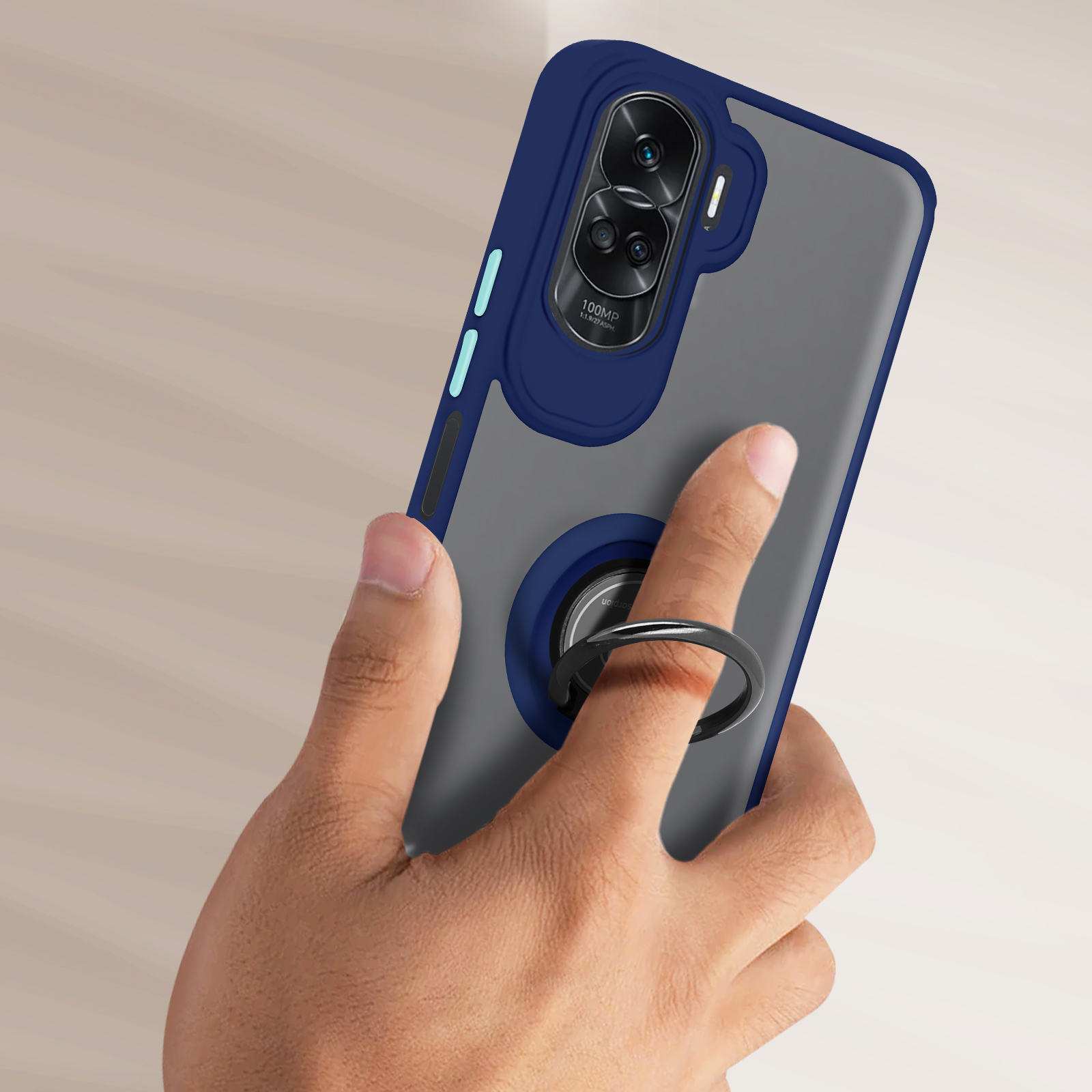 Custodia Honor 90 Smart Con Paillettes E Anello Porta – Foderina In Silicone Trasparente E Glitter, Antiurto E Lucida (Blu)