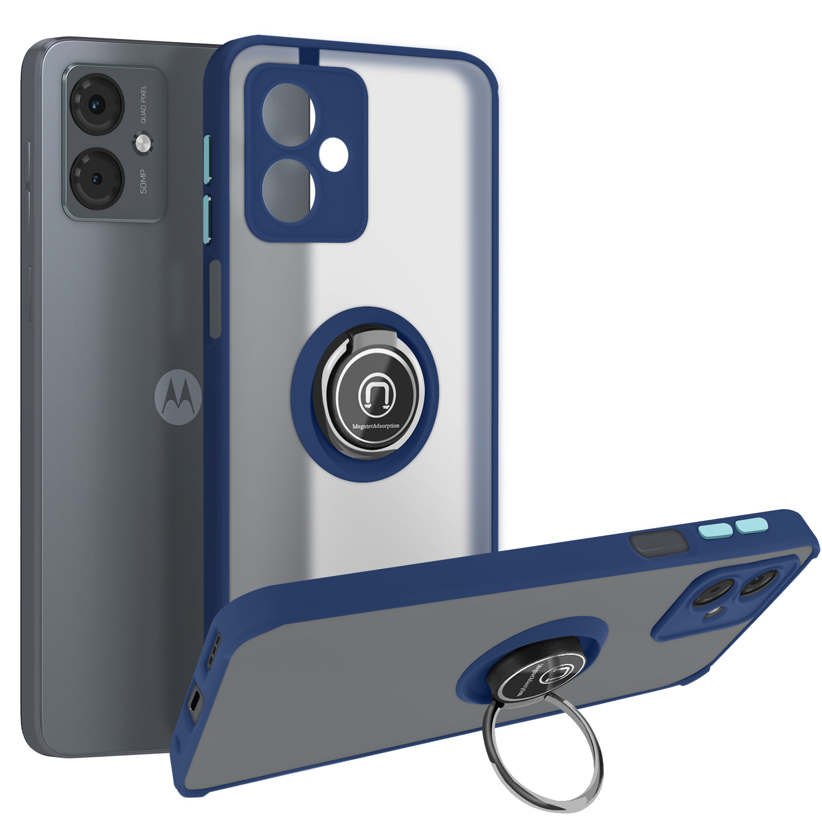 Motorola Moto G14 Handyhlle mit Ring-Halterung  Transparent, Rand Schwarz  - German