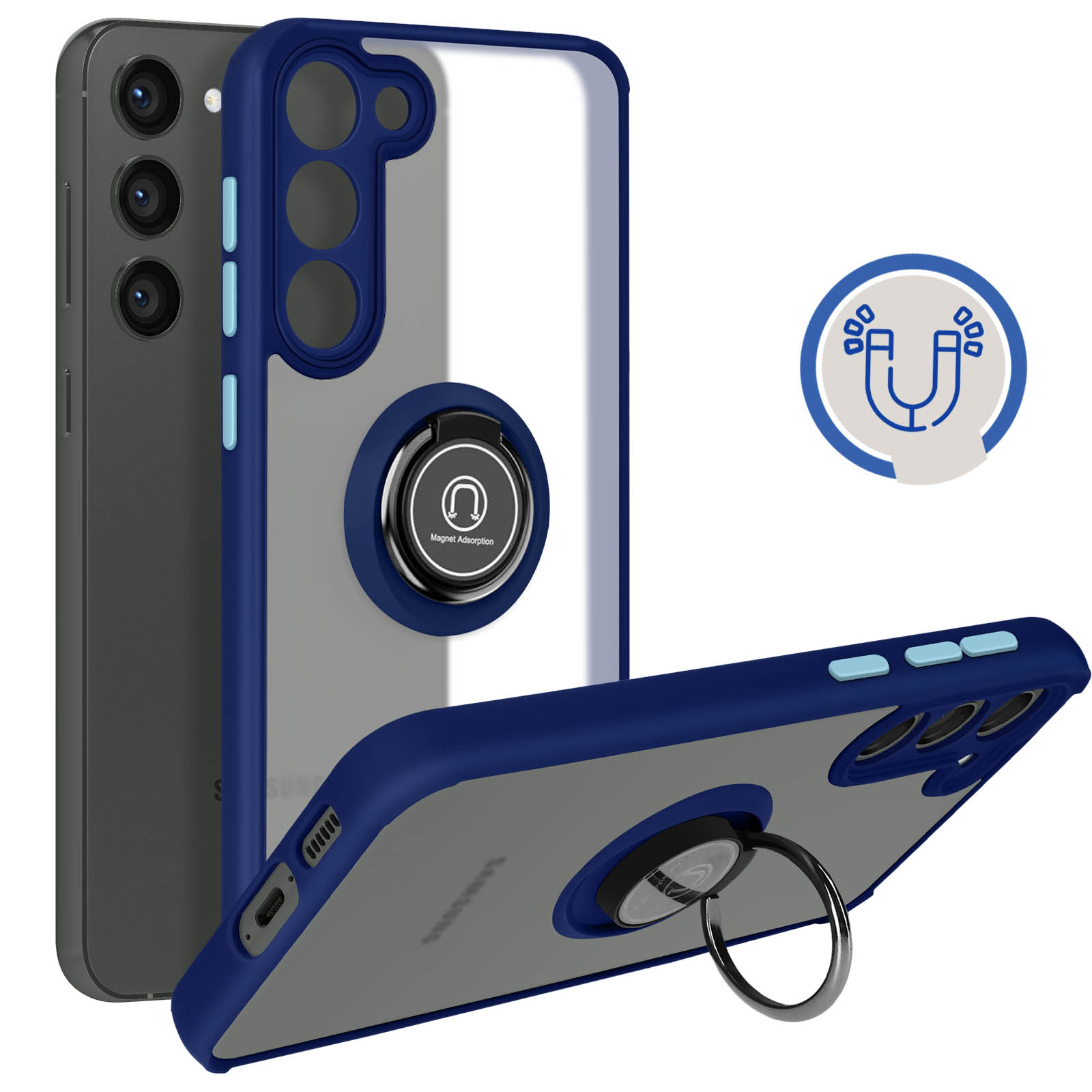 Samsung Galaxy S23 Plus Handyhlle mit Ring-Halterung  Matte Rckseite,  Schutztasche mit Stnder  Dunkelblau - German