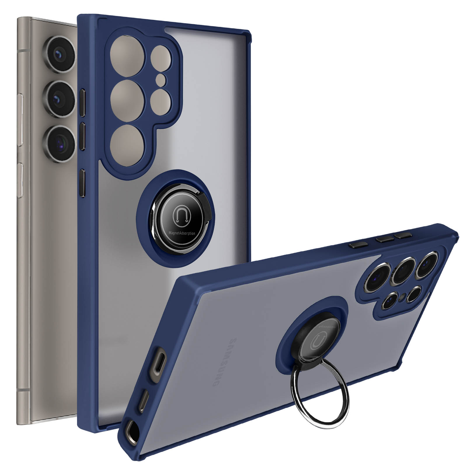 DASFOND Cover Compatibile con S24, Militare Rigida Armor Custodia con Anello Cavalletto [Supporto Magnetico], Antiurto Protettiva Case in Robusto TPU per S24(6,1), Blu