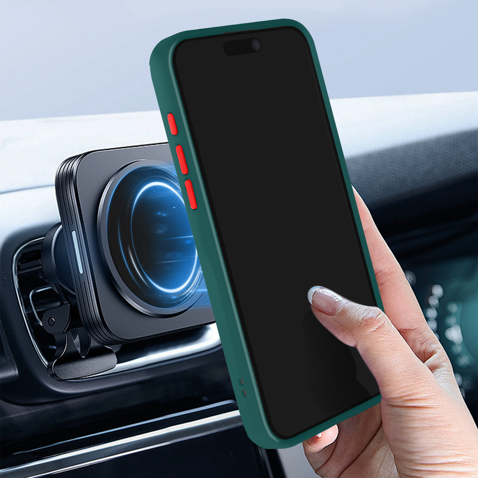 Custodia Giyer Per IPhone 15 Pro Con Protezione Fotocamera E Anello Metallico 360° – Verde Menta + Pellicola - 4