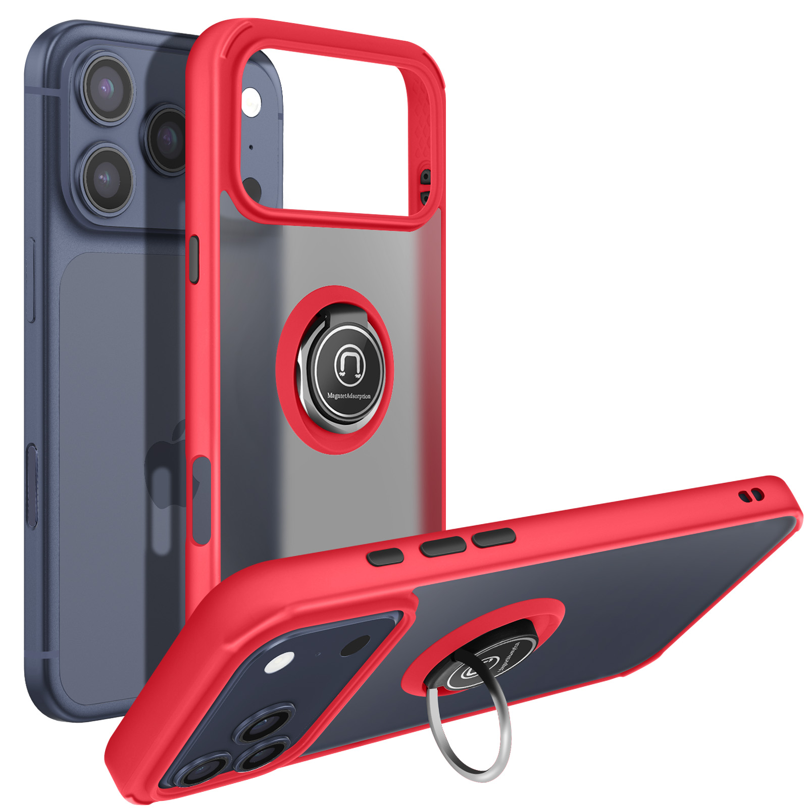 COMAKU Cover Armor per Oppo A17, Custodia TPU+PC Antiurto con Scorrevole Cover Anello Supporto - Rosso