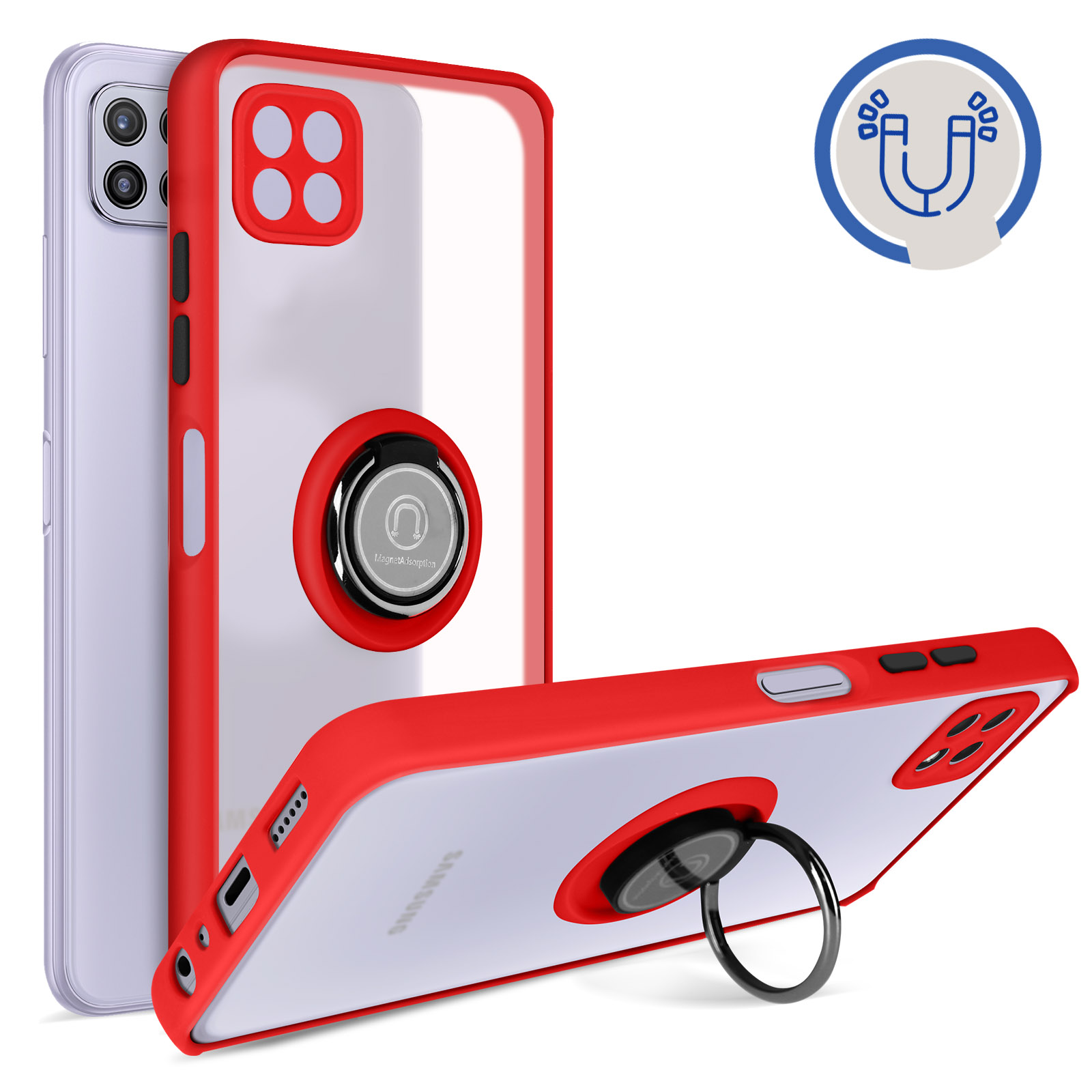 SEAHAI Cover Per Motorola Moto E22 / E22i – Custodia In Silicone Antiurto Con Supporto Pieghevole Nascosto. Resistente E Alla Moda, Colore Rosso.