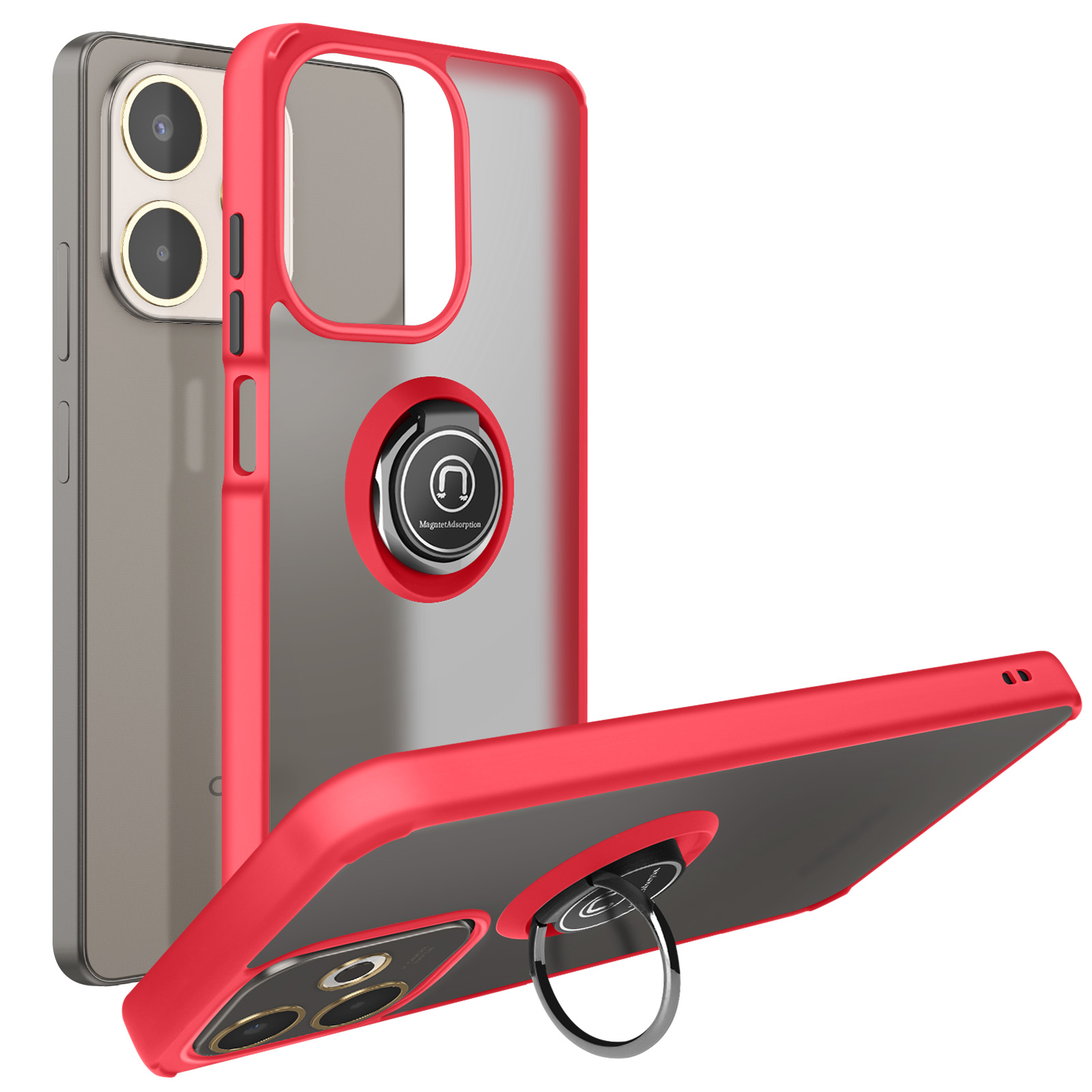 Custodia DOINK Armor Per Oppo A16 / A16S / A54S, TPU + PC, Antiurto, Con Anello Porta Dito E Supporto, Nera