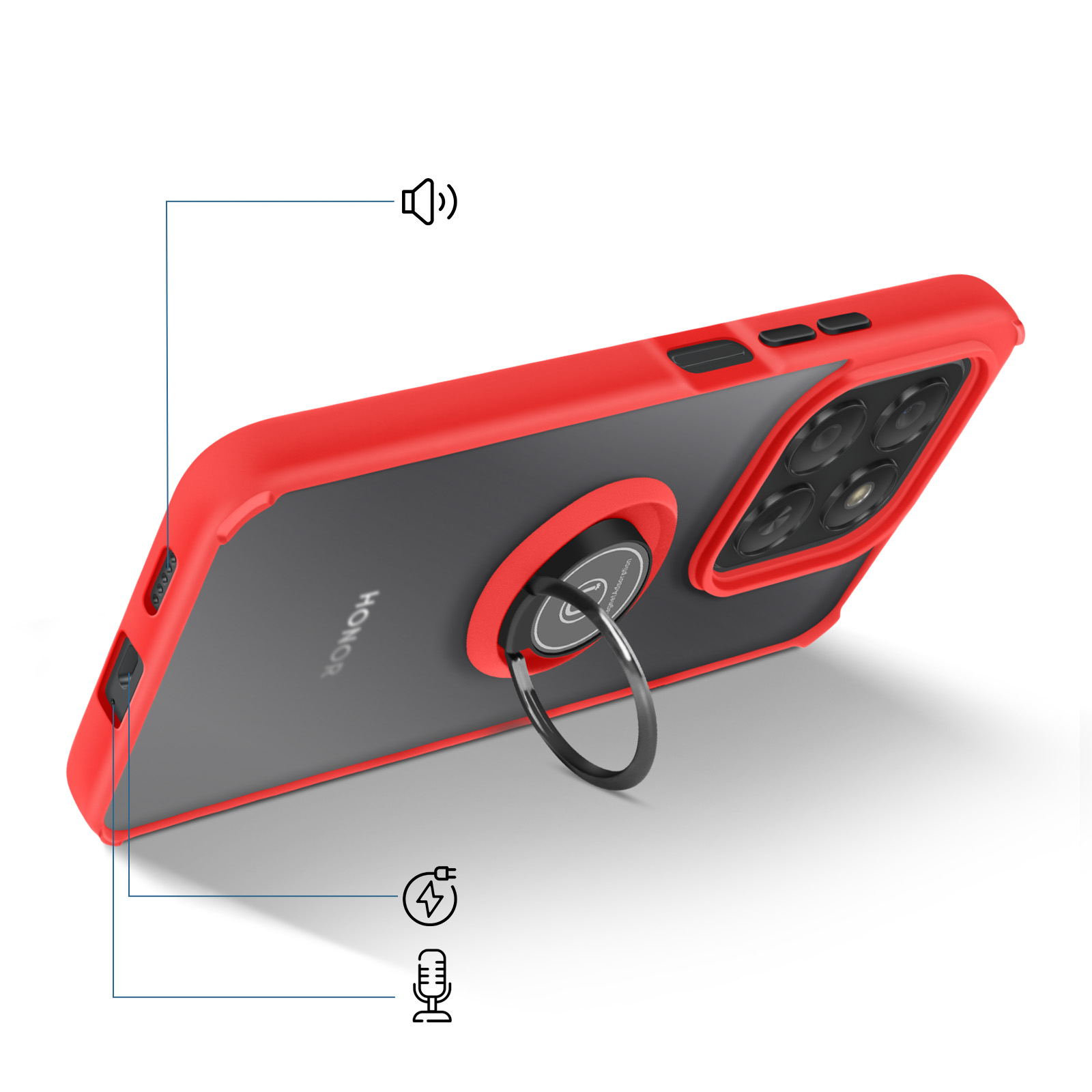 Custodia HAOYE Per Nothing Phone (1) Con Anello Girevole 360° E Supporto Magnetico | Protezione Dual Layer, Colore Rosso - 4
